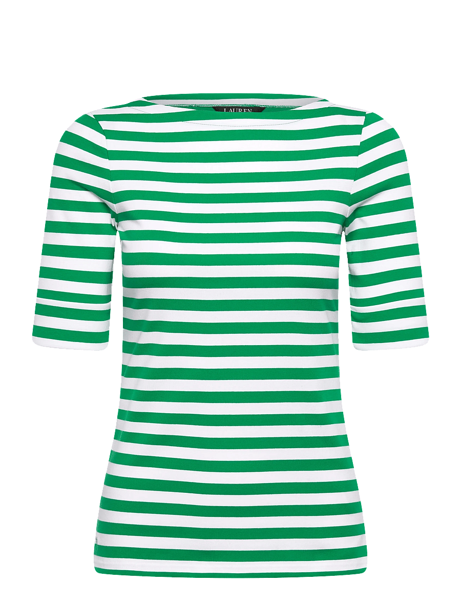 Lauren Ralph Lauren - Striped Stretch Cotton Boatneck Tee - t-shirts - stem/white - 1