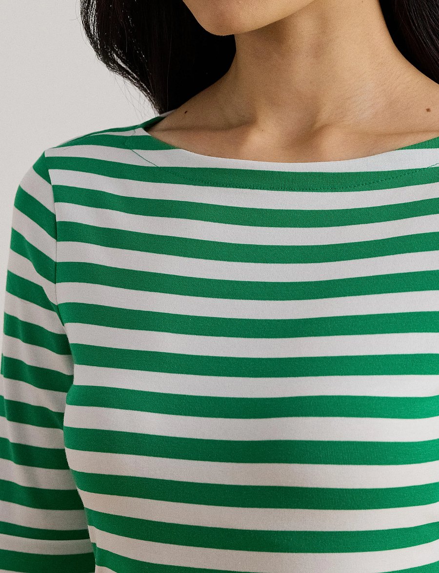Lauren Ralph Lauren - Striped Stretch Cotton Boatneck Tee - t-shirts - stem/white - 4