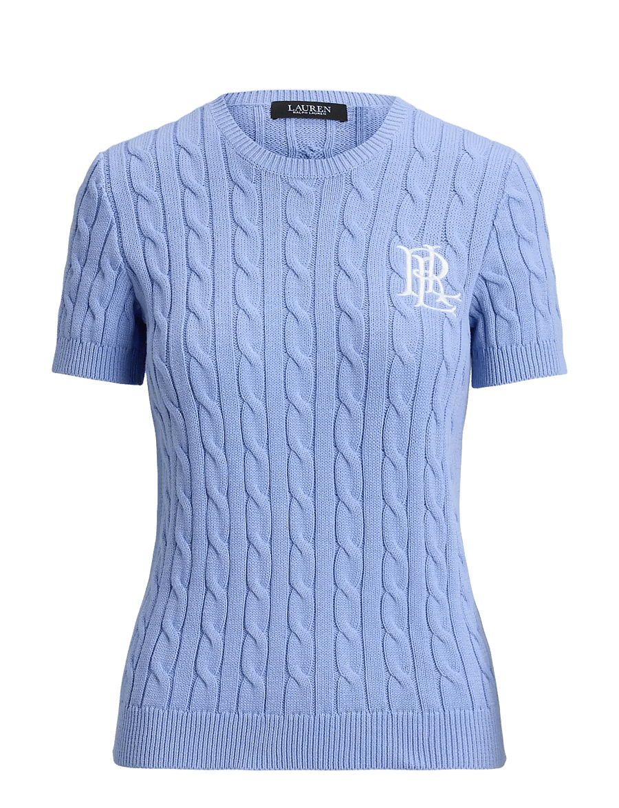 Lauren Ralph Lauren - Cable-Knit Cotton Short-Sleeve Sweater - pullover - banker blue - 1