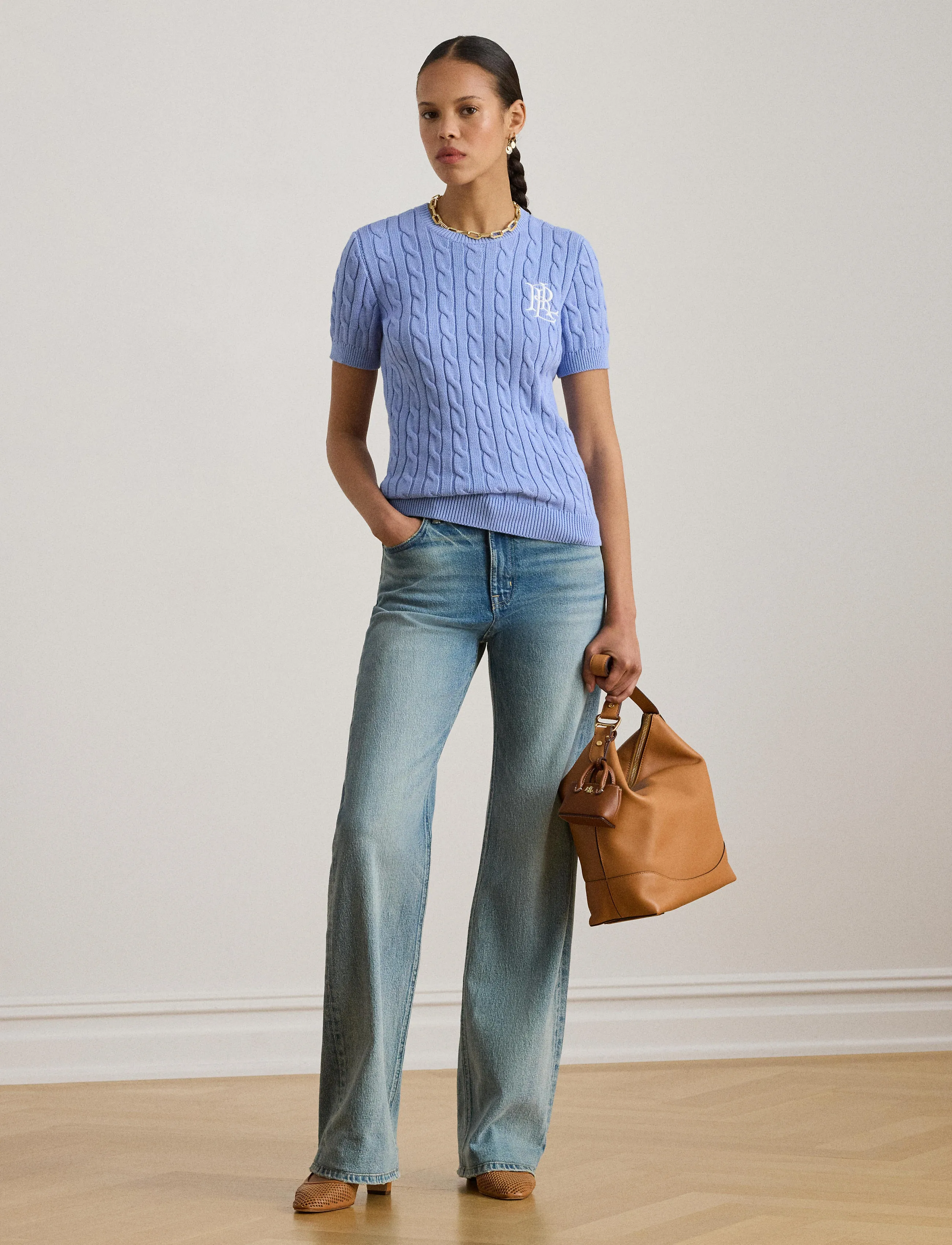 Lauren Ralph Lauren Cable-Knit Cotton Short-Sleeve Sweater - Strickmode - BANKER BLUE / blue
