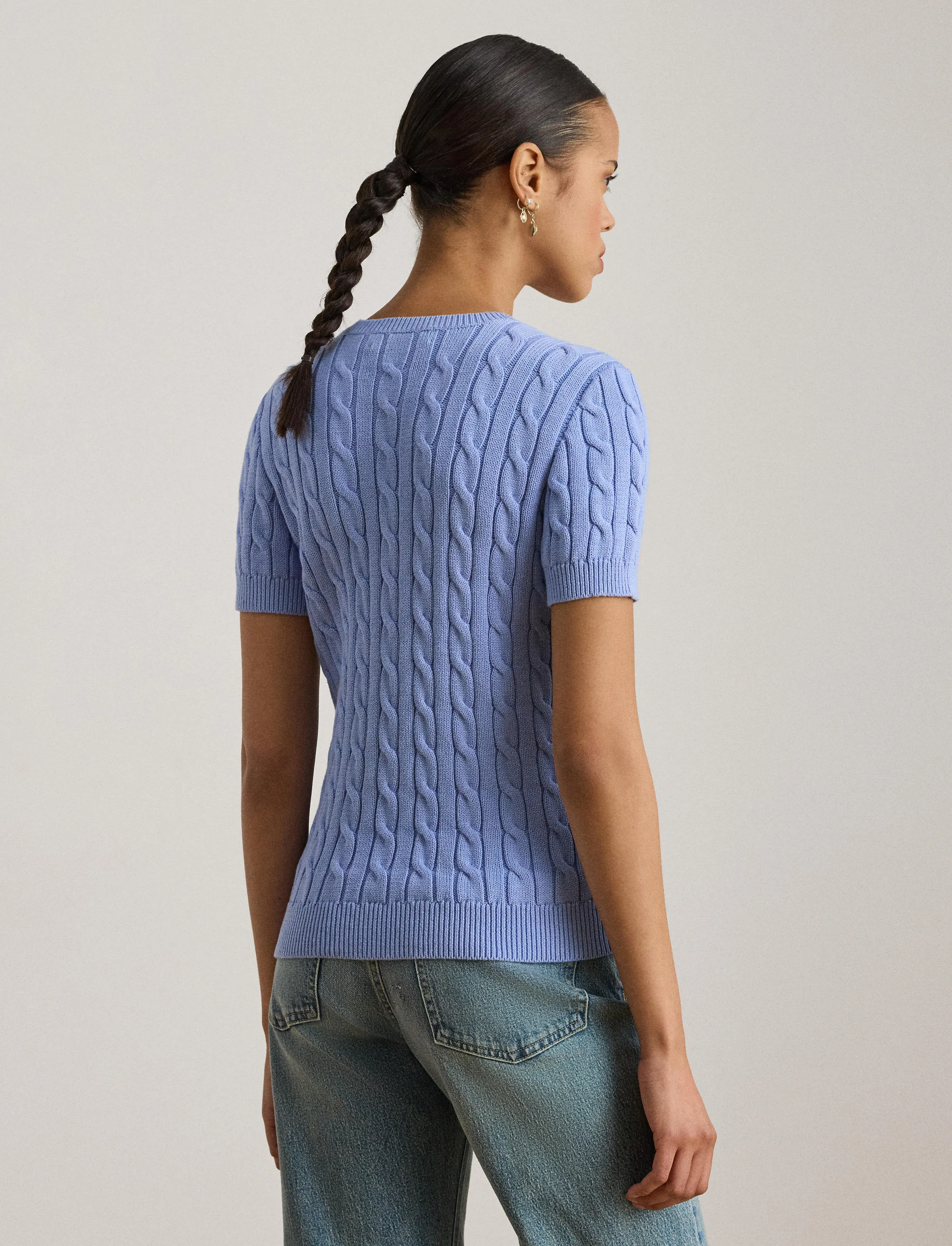 Lauren Ralph Lauren - Cable-Knit Cotton Short-Sleeve Sweater - pullover - banker blue - 3