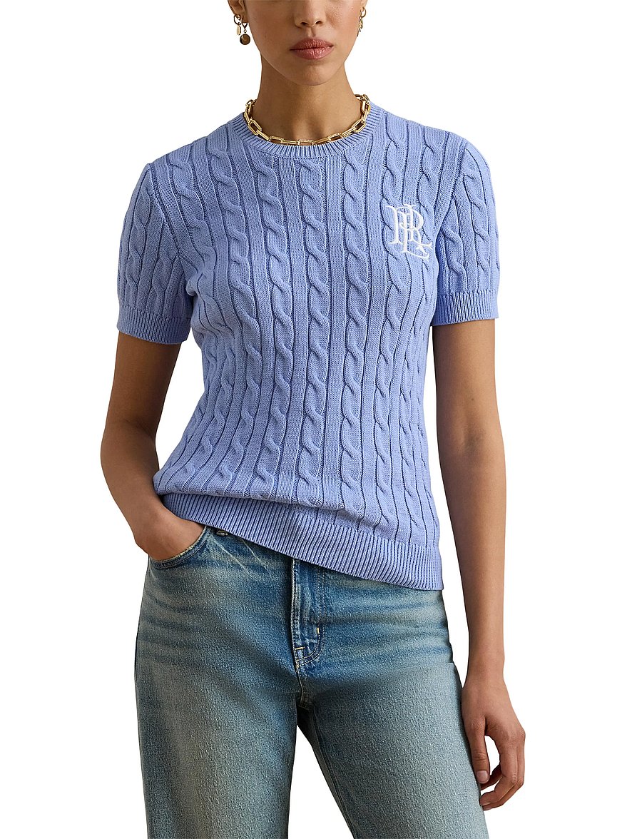 Lauren Ralph Lauren - Cable-Knit Cotton Short-Sleeve Sweater - pullover - banker blue - 5