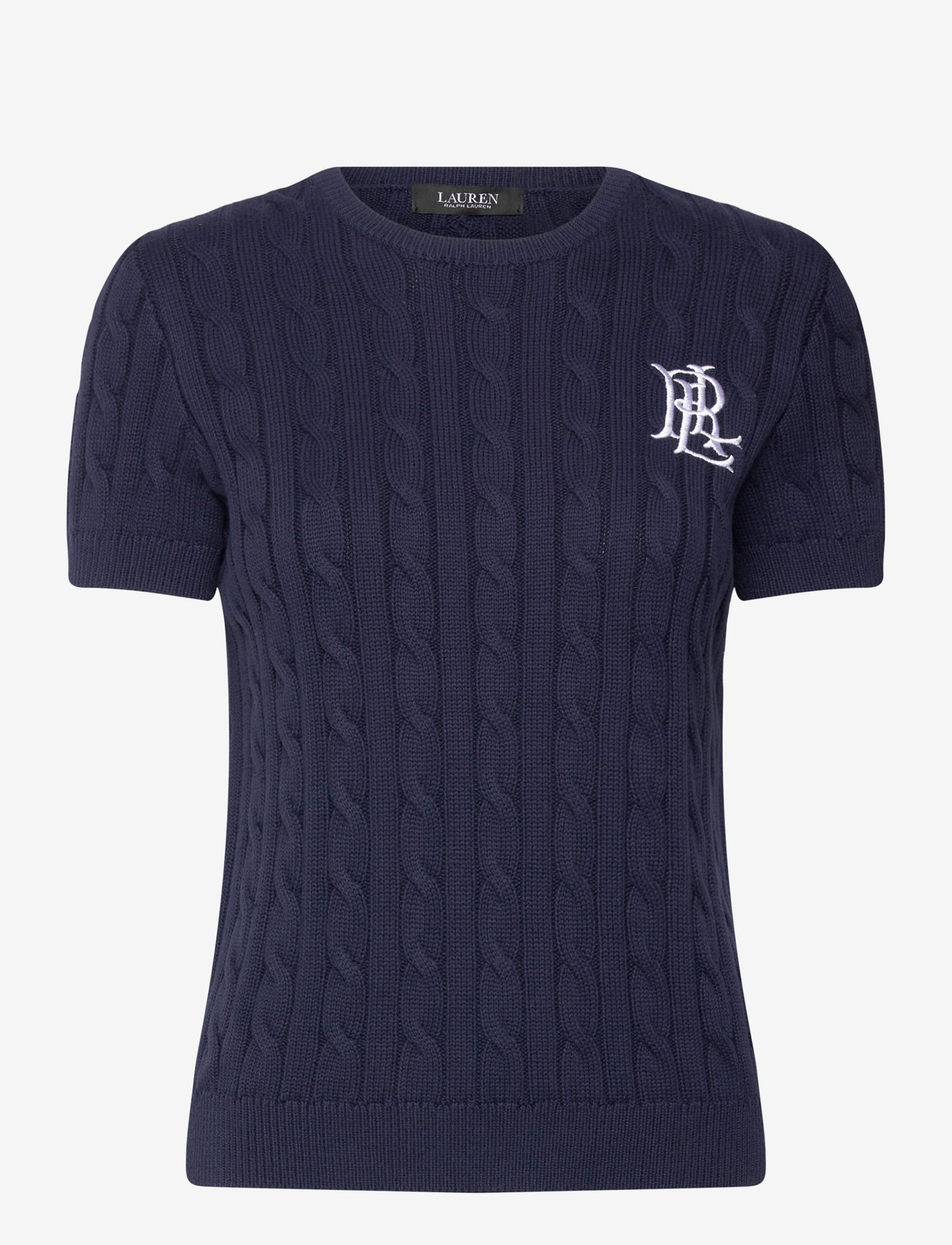 Lauren Ralph Lauren - Cable-Knit Cotton Short-Sleeve Sweater - striktrøjer - refined navy - 0