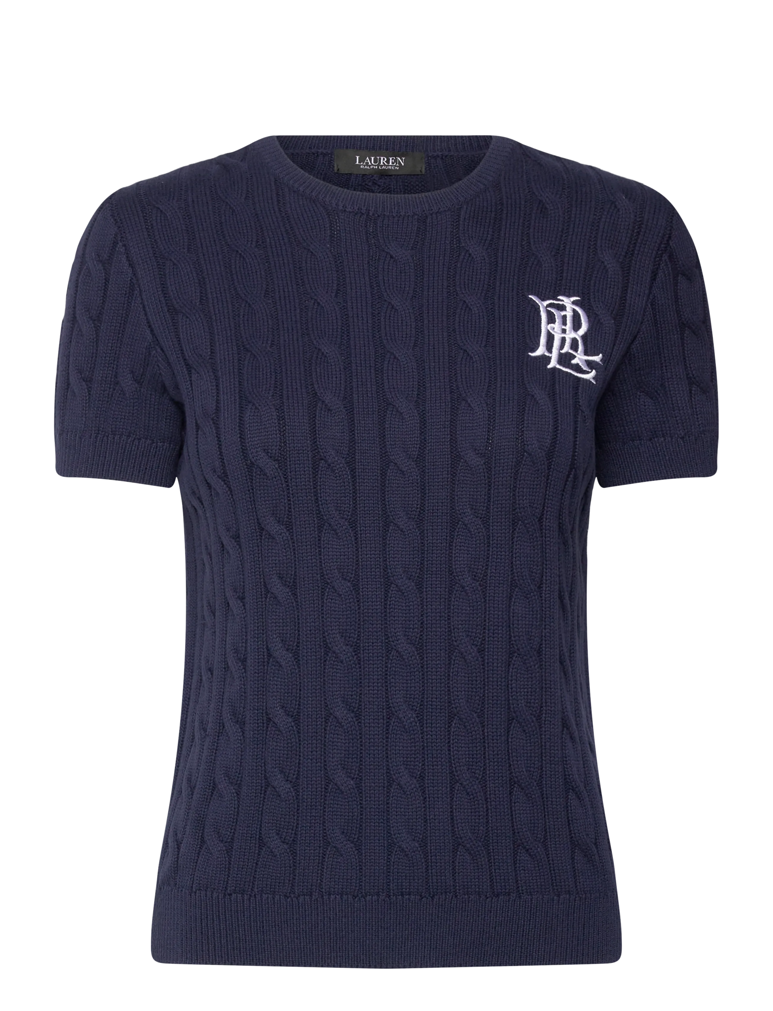 Lauren Ralph Lauren Cable-Knit Cotton Short-Sleeve Sweater - Ralph Lauren - REFINED NAVY / navy