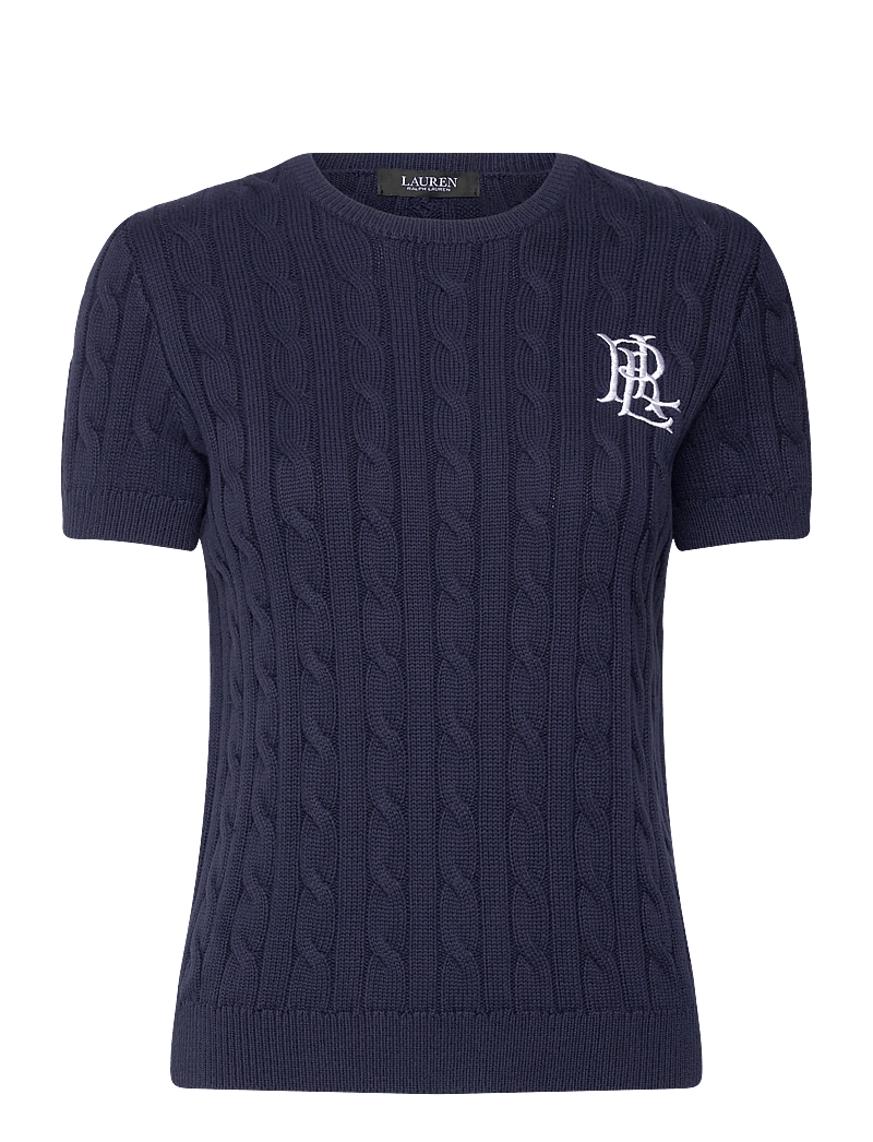 Lauren Ralph Lauren - Cable-Knit Cotton Short-Sleeve Sweater - striktrøjer - refined navy - 0