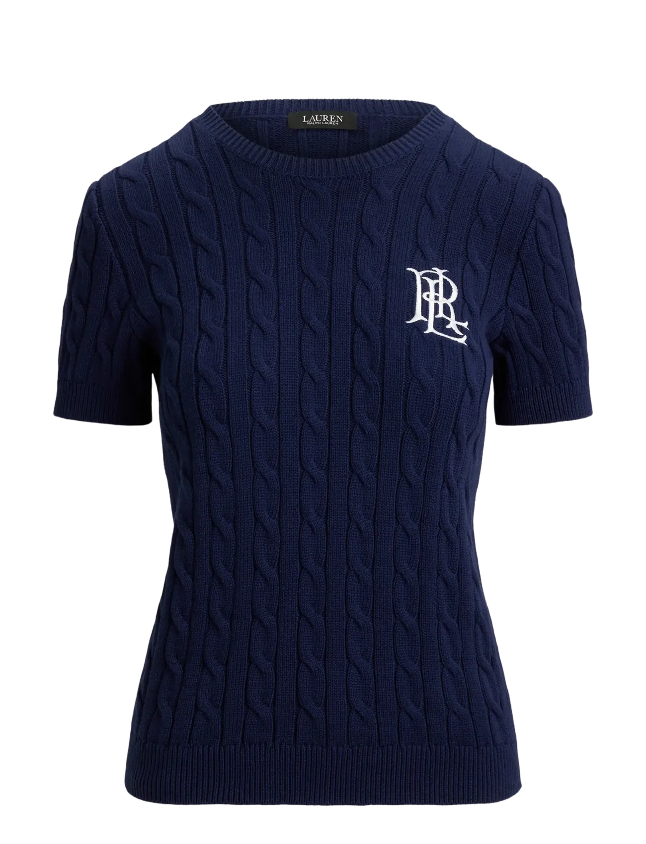 Lauren Ralph Lauren Cable-Knit Cotton Short-Sleeve Sweater - Strikkegensere - REFINED NAVY / navy