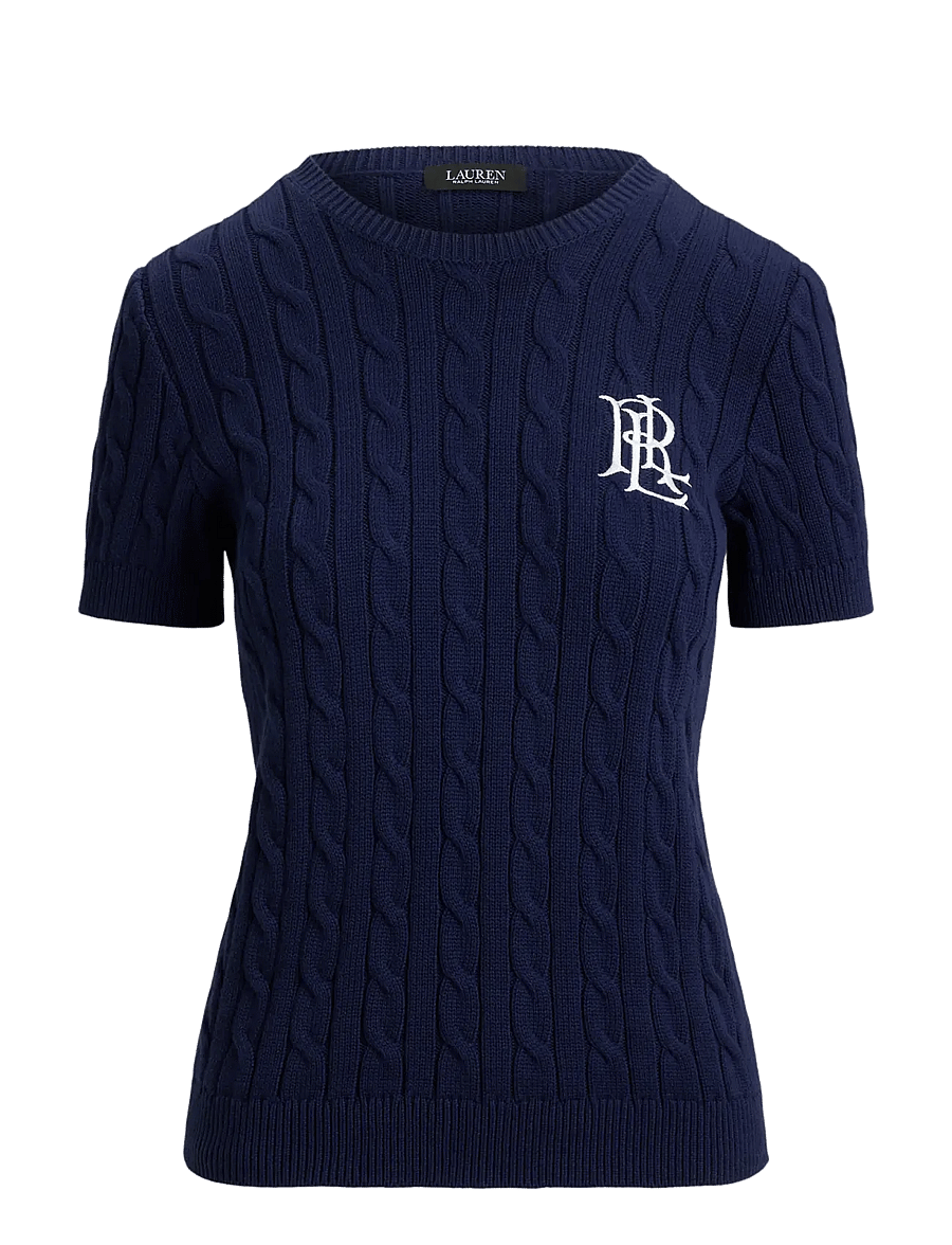 Lauren Ralph Lauren - Cable-Knit Cotton Short-Sleeve Sweater - striktrøjer - refined navy - 1