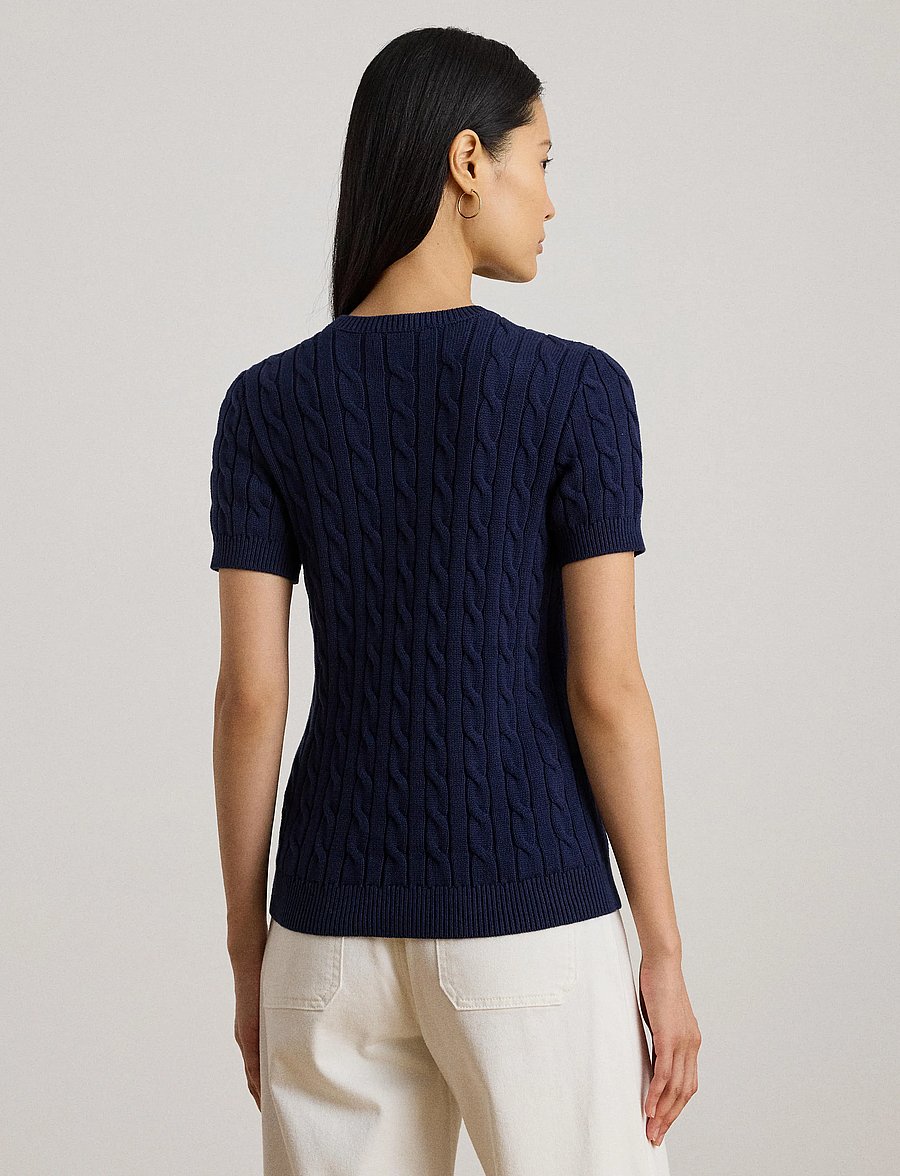 Lauren Ralph Lauren - Cable-Knit Cotton Short-Sleeve Sweater - striktrøjer - refined navy - 3
