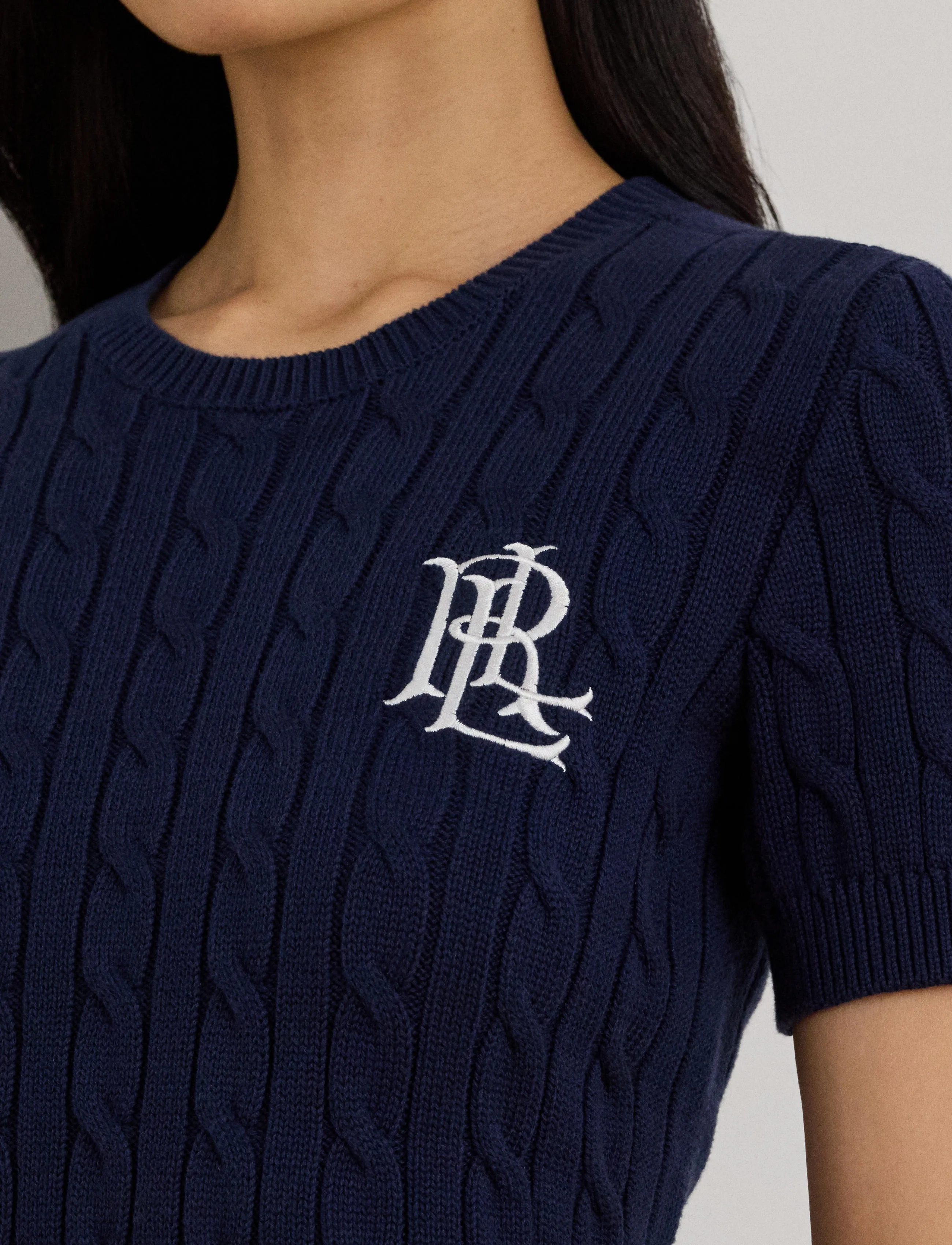 Lauren Ralph Lauren - Cable-Knit Cotton Short-Sleeve Sweater - striktrøjer - refined navy - 4