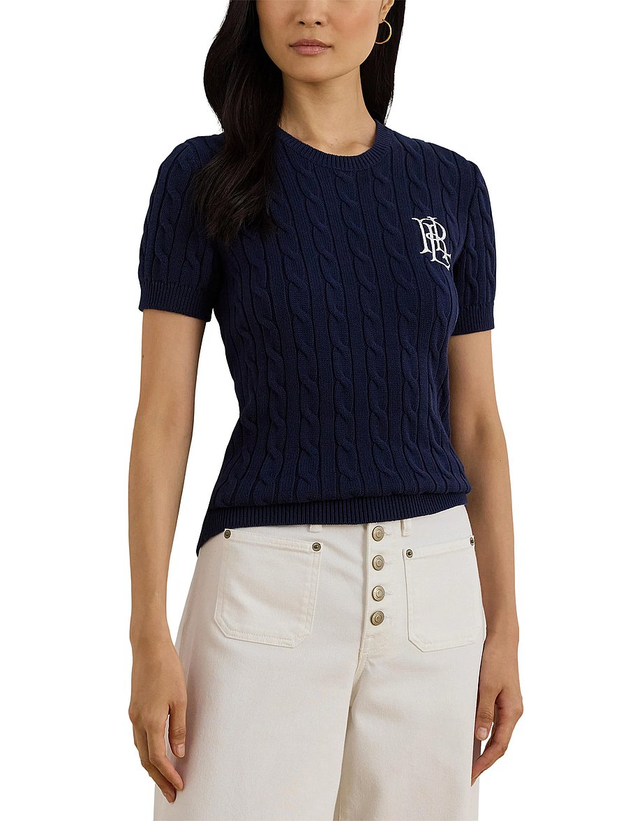 Lauren Ralph Lauren - Cable-Knit Cotton Short-Sleeve Sweater - striktrøjer - refined navy - 5
