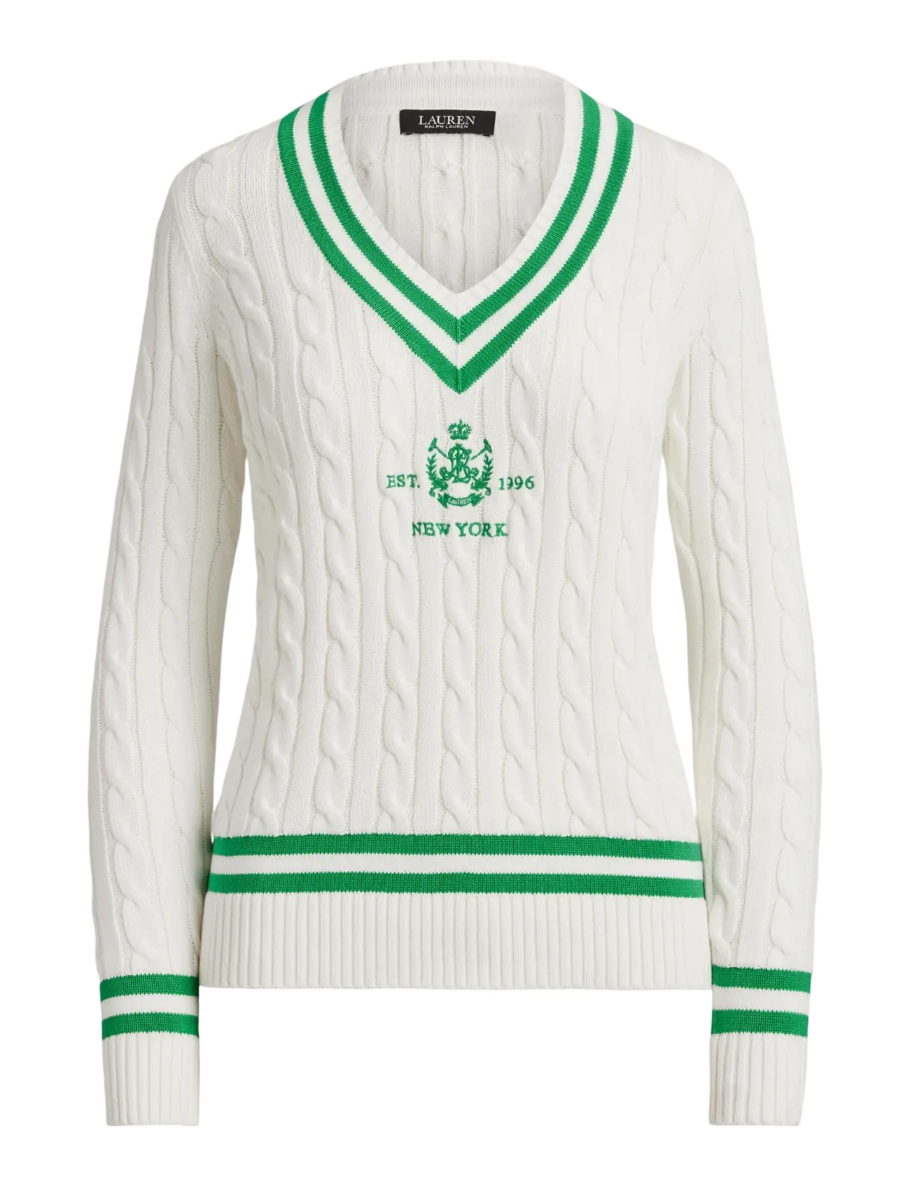 Lauren Ralph Lauren Cable-Knit Cricket Sweater - Transitional Layering - WHITE/STEM / white