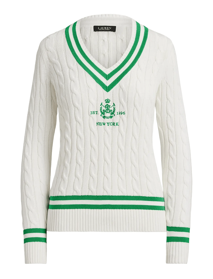 Lauren Ralph Lauren - Cable-Knit Cricket Sweater - swetry - white/stem - 1