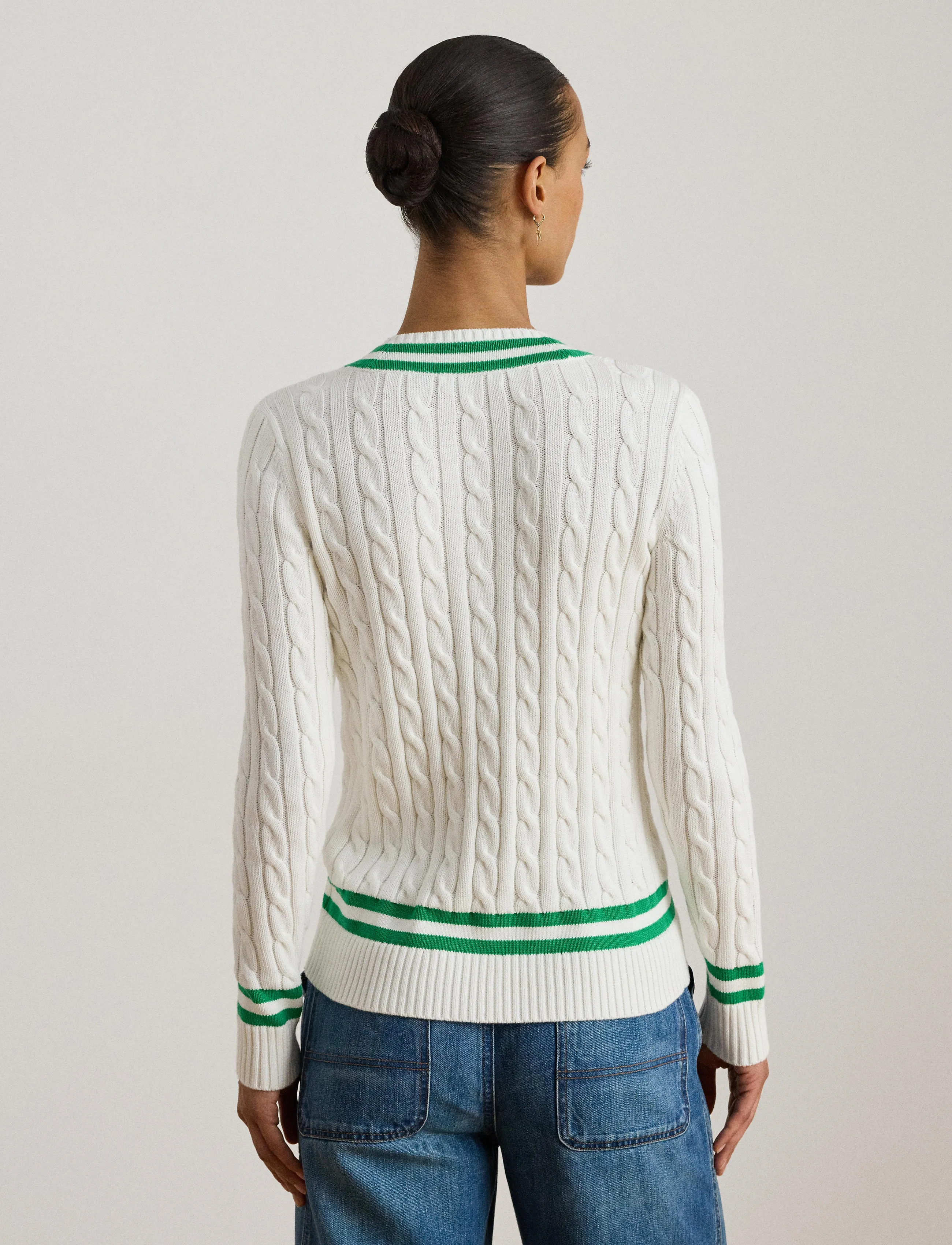 Lauren Ralph Lauren - Cable-Knit Cricket Sweater - swetry - white/stem - 3