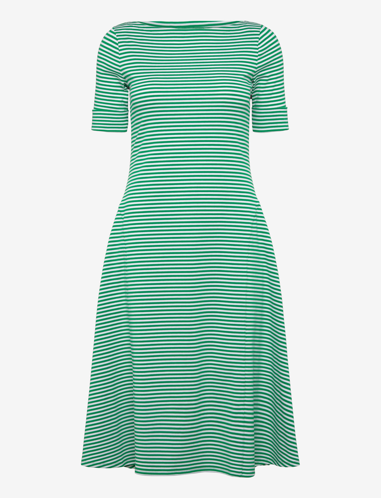 Lauren Ralph Lauren - Striped Stretch Cotton Ribbed Midi Dress - t-shirtklänningar - stem/white - 0