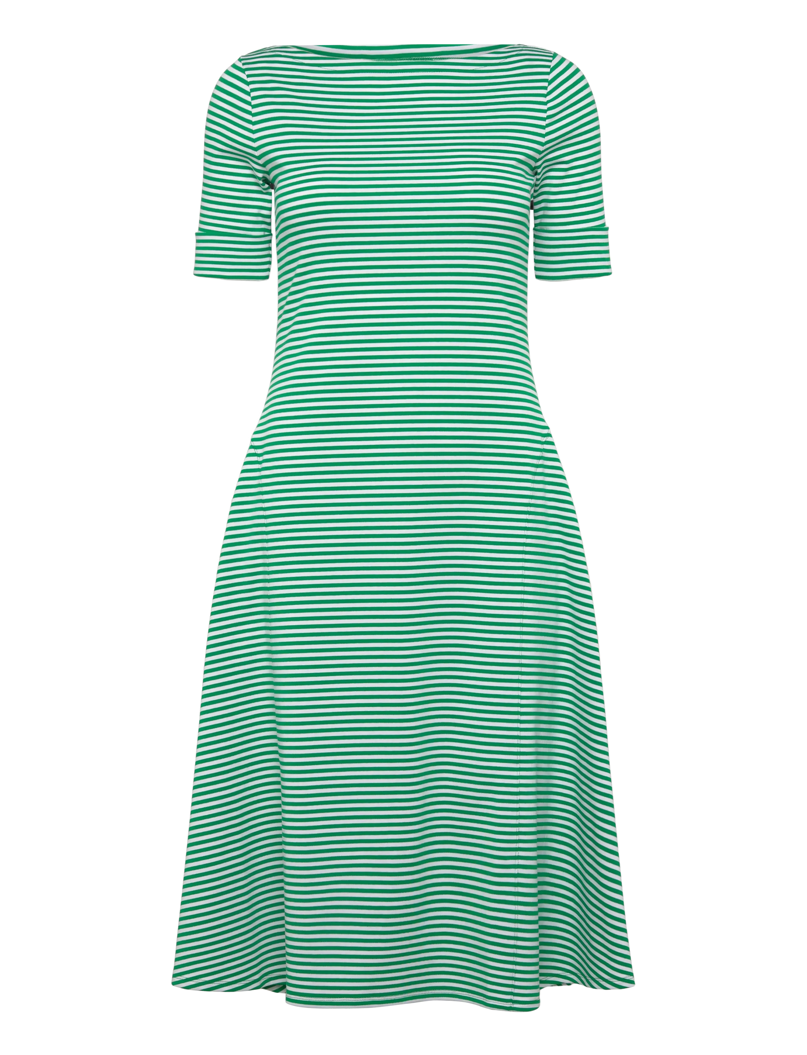 Lauren Ralph Lauren - Striped Stretch Cotton Ribbed Midi Dress - robes t-shirt - stem/white - 1