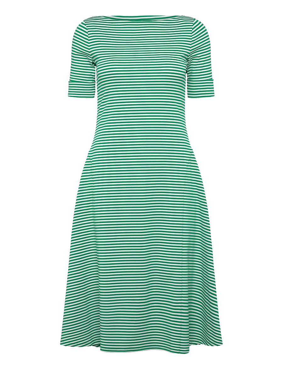 Lauren Ralph Lauren - Striped Stretch Cotton Ribbed Midi Dress - robes t-shirt - stem/white - 1