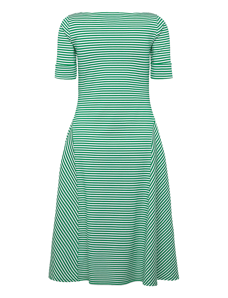 Lauren Ralph Lauren - Striped Stretch Cotton Ribbed Midi Dress - t-shirtklänningar - stem/white - 1