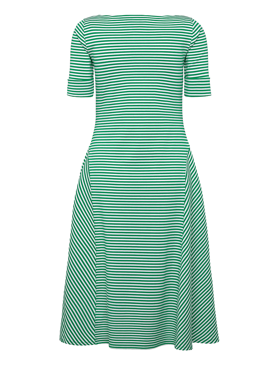 Lauren Ralph Lauren - Striped Stretch Cotton Ribbed Midi Dress - robes t-shirt - stem/white - 2