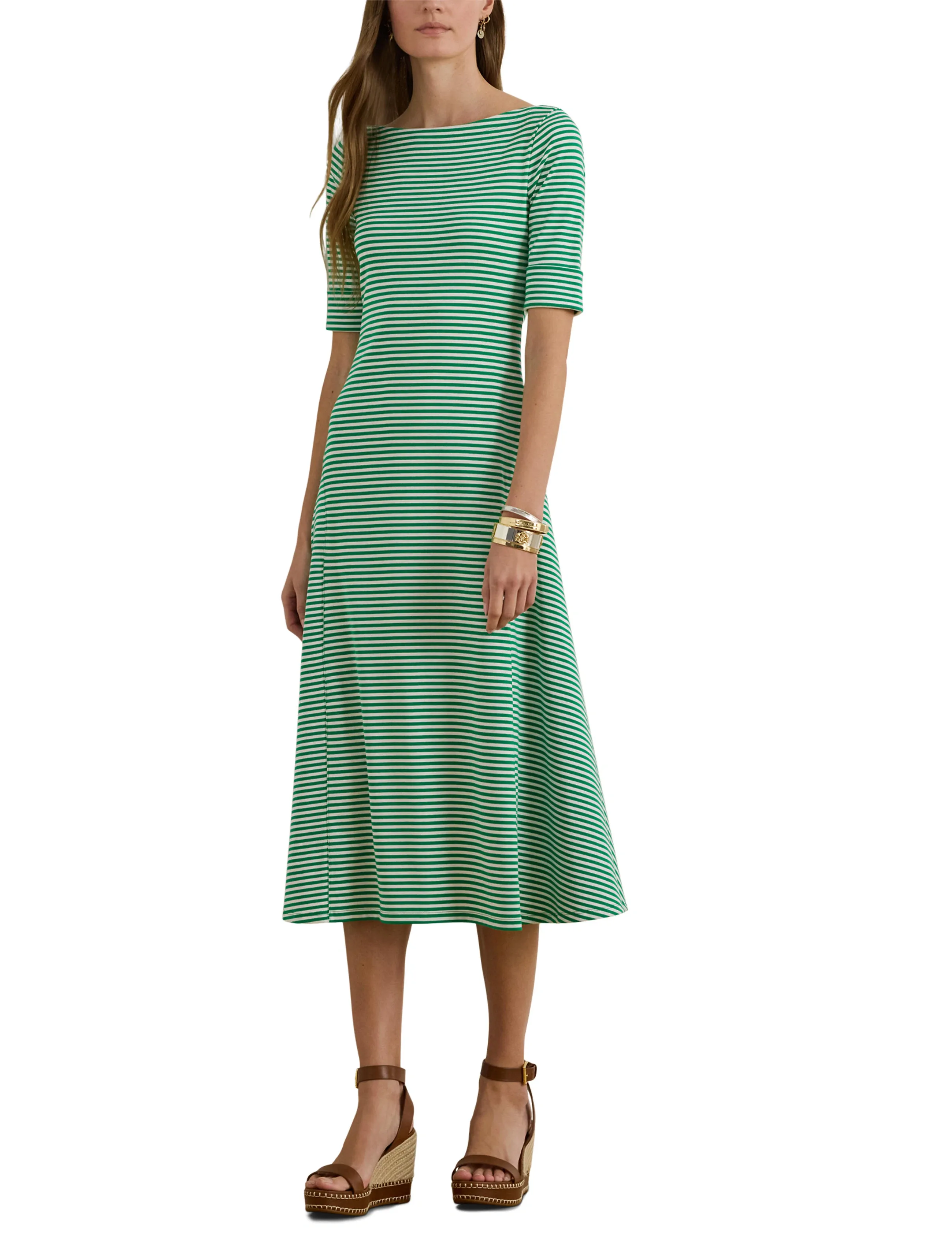 Lauren Ralph Lauren Striped Stretch Cotton Ribbed Midi Dress midiklänningar dam – bild 6
