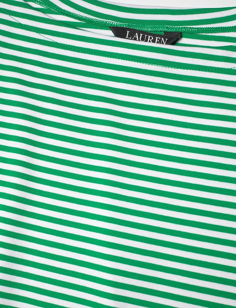 Lauren Ralph Lauren - Striped Stretch Cotton Ribbed Midi Dress - t-shirtklänningar - stem/white - 2