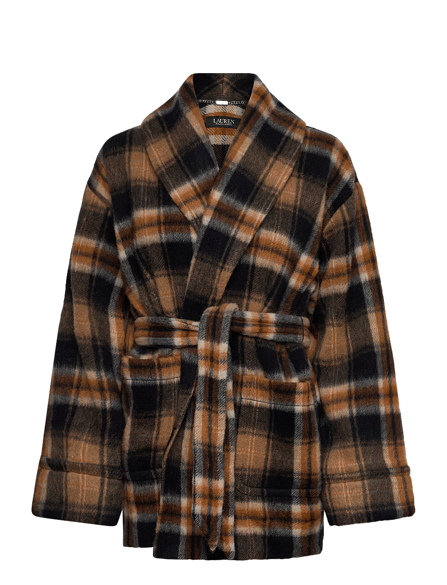 Lauren Ralph Lauren - Plaid Wool-Blend Shawl-Collar Wrap Coat - vinterjackor - navy/cinnamon mul - 0