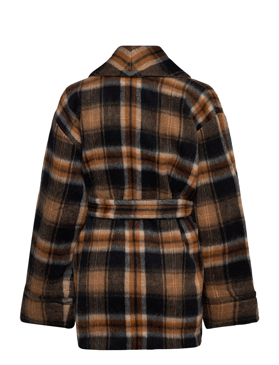 Lauren Ralph Lauren - Plaid Wool-Blend Shawl-Collar Wrap Coat - vinterjackor - navy/cinnamon mul - 1