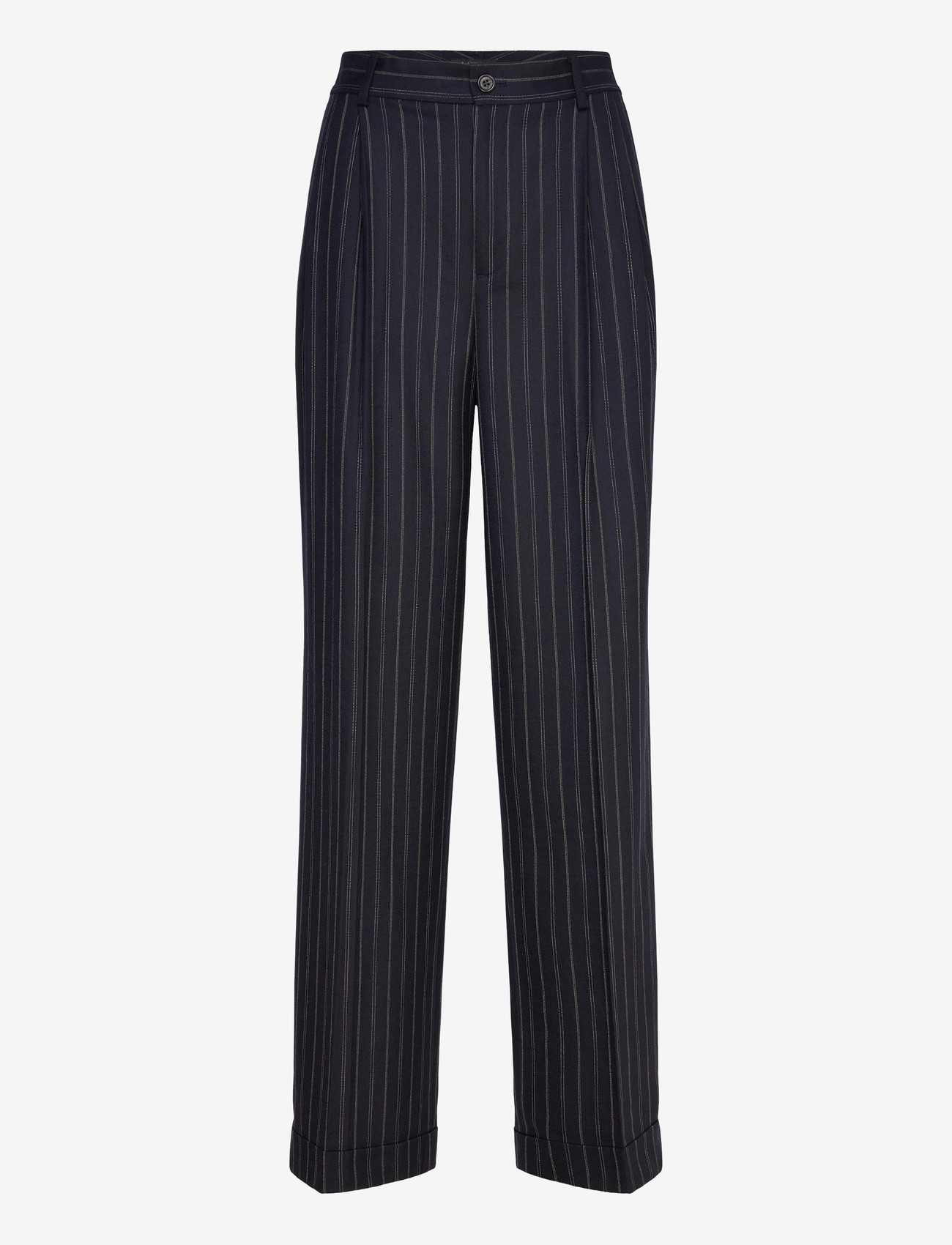 Lauren Ralph Lauren - Striped Pleated Wool-Blend Twill Pant - pidulikud püksid - navy/cream - 0