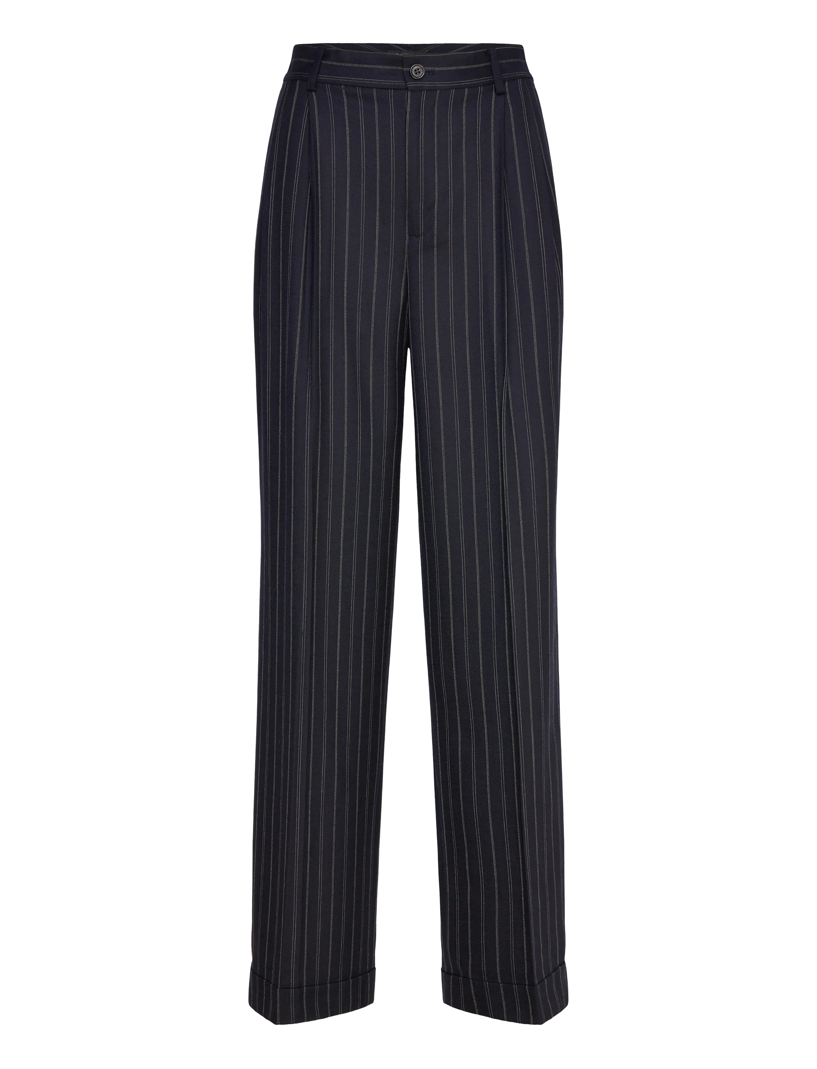 Striped Pleated Wool-Blend Twill Pant - NAVY/CREAM