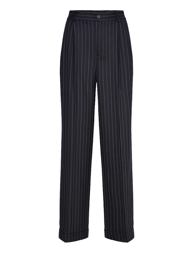 Lauren Ralph Lauren - Striped Pleated Wool-Blend Twill Pant - pidulikud püksid - navy/cream - 0