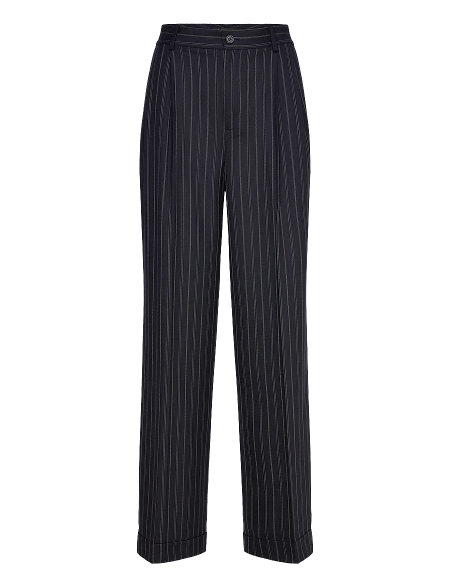 Lauren Ralph Lauren - Striped Pleated Wool-Blend Twill Pant - anzugshosen - navy/cream - 1