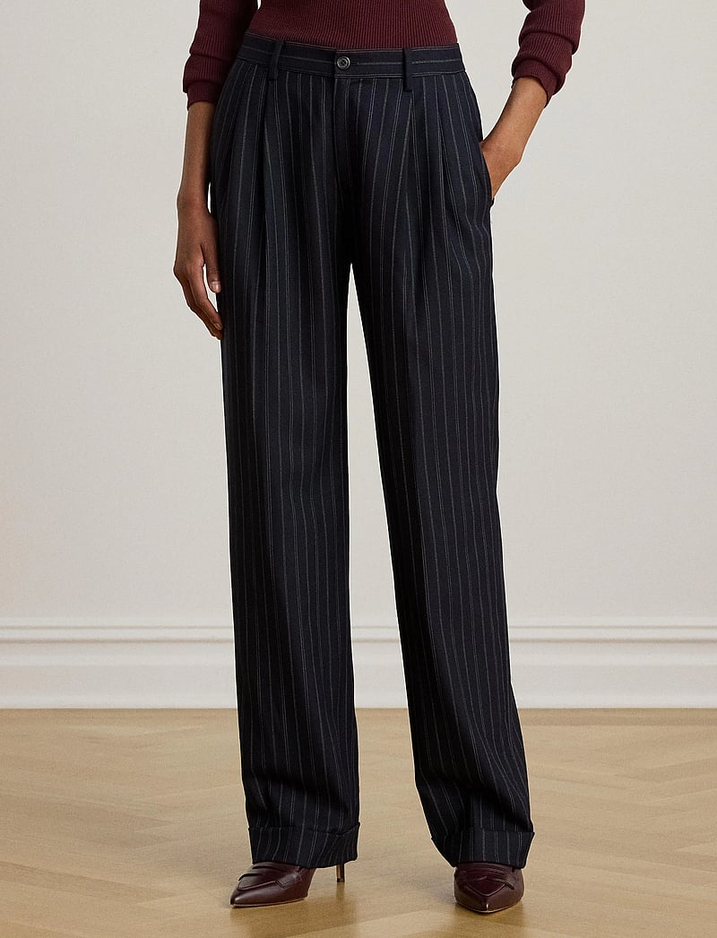 Lauren Ralph Lauren - Striped Pleated Wool-Blend Twill Pant - formell - navy/cream - 0