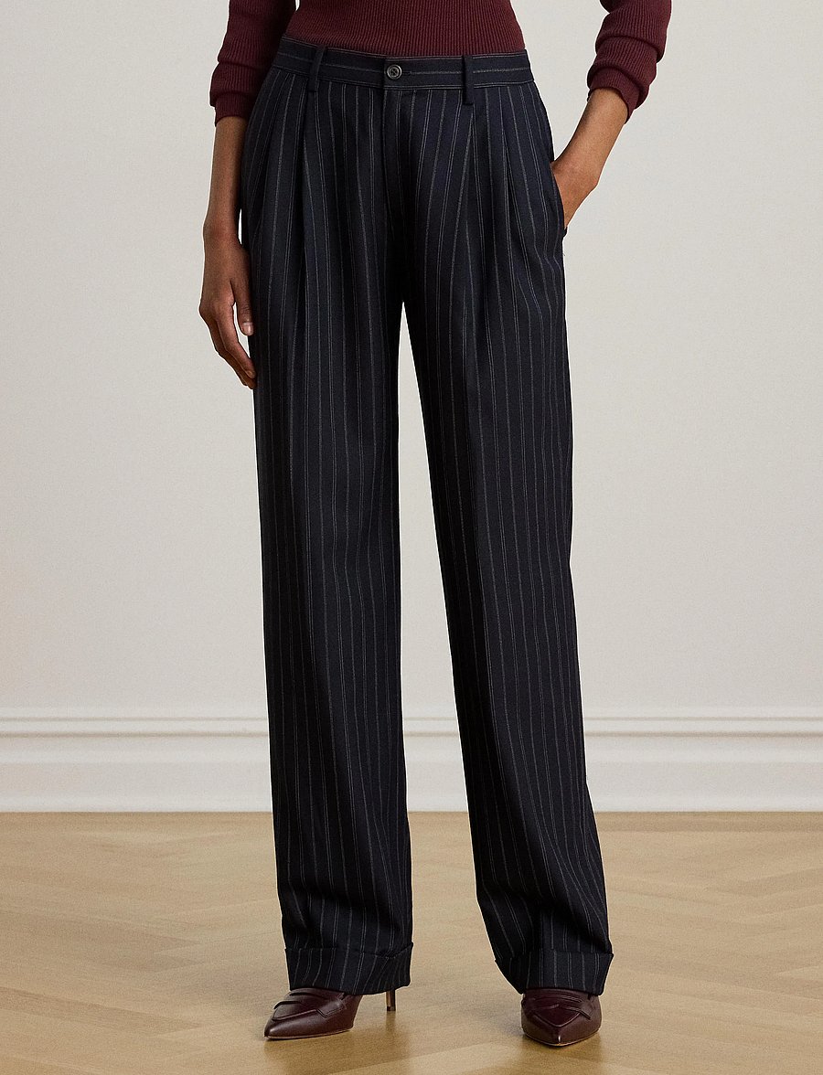 Lauren Ralph Lauren - Striped Pleated Wool-Blend Twill Pant - anzugshosen - navy/cream - 0