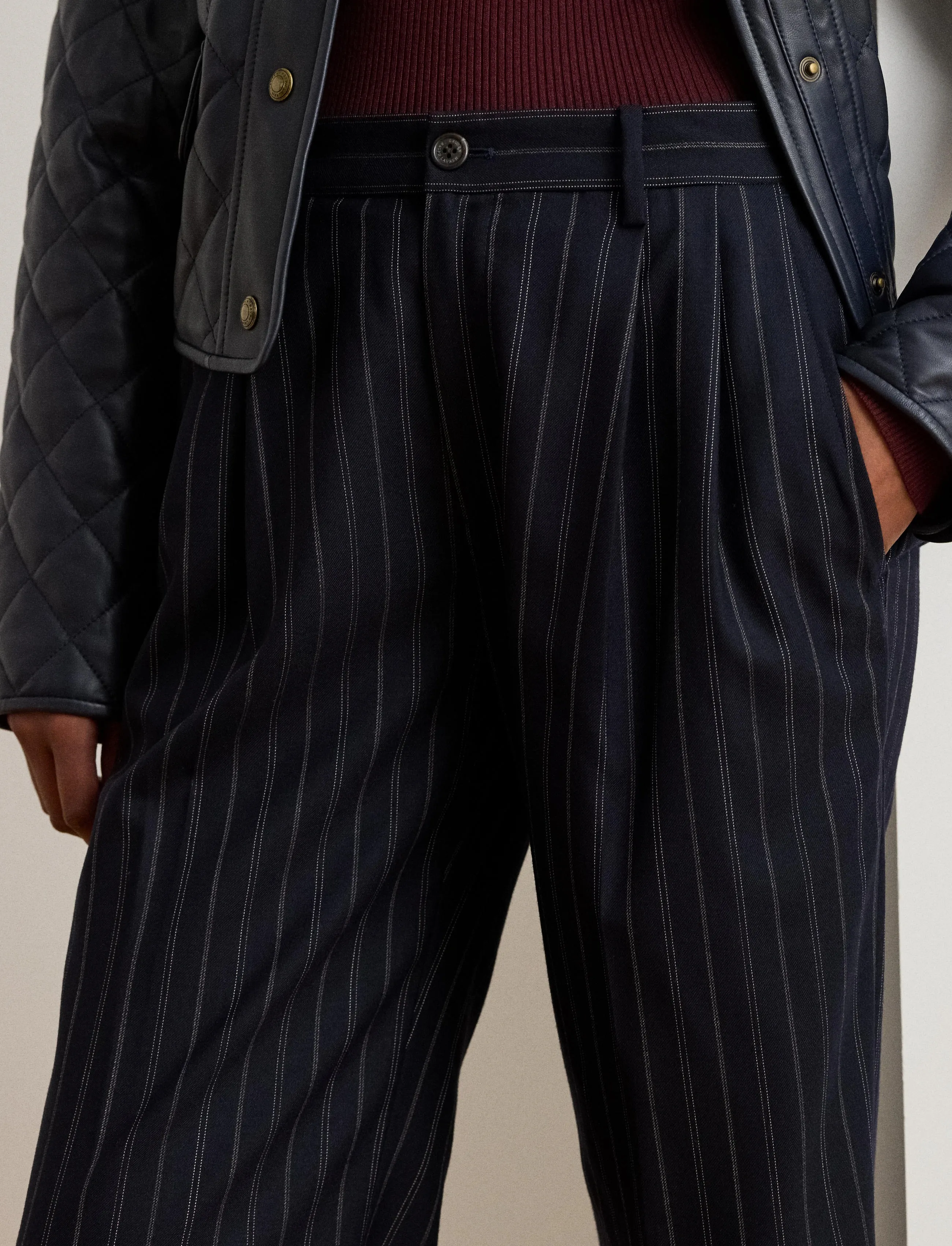 Lauren Ralph Lauren - Striped Pleated Wool-Blend Twill Pant - tailored trousers - navy/cream - 4