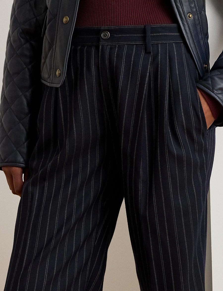 Lauren Ralph Lauren - Striped Pleated Wool-Blend Twill Pant - anzugshosen - navy/cream - 4