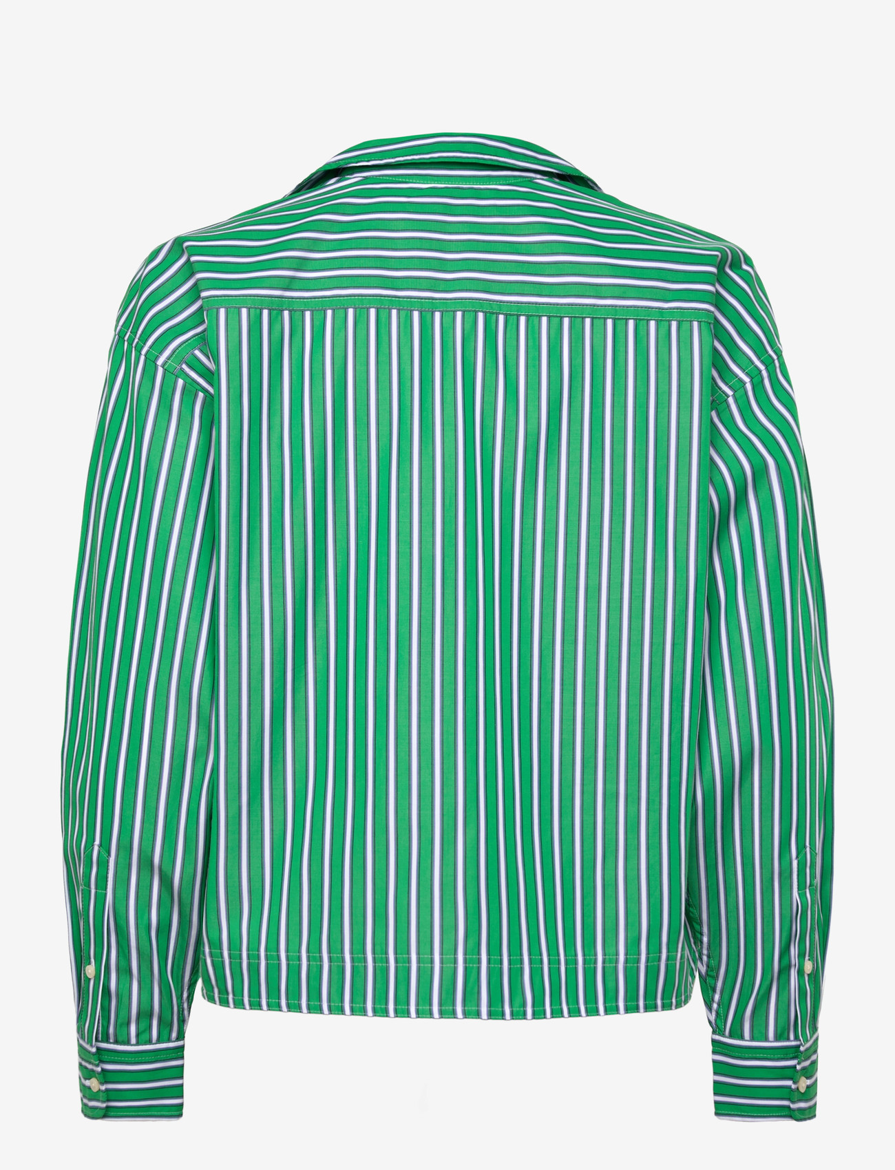 Lauren Ralph Lauren - Striped Cotton Broadcloth Cropped Shirt - langærmede skjorter - green/white multi - 1