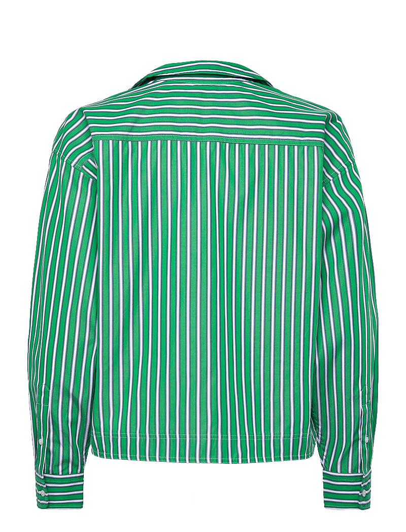Lauren Ralph Lauren - Striped Cotton Broadcloth Cropped Shirt - langærmede skjorter - green/white multi - 1