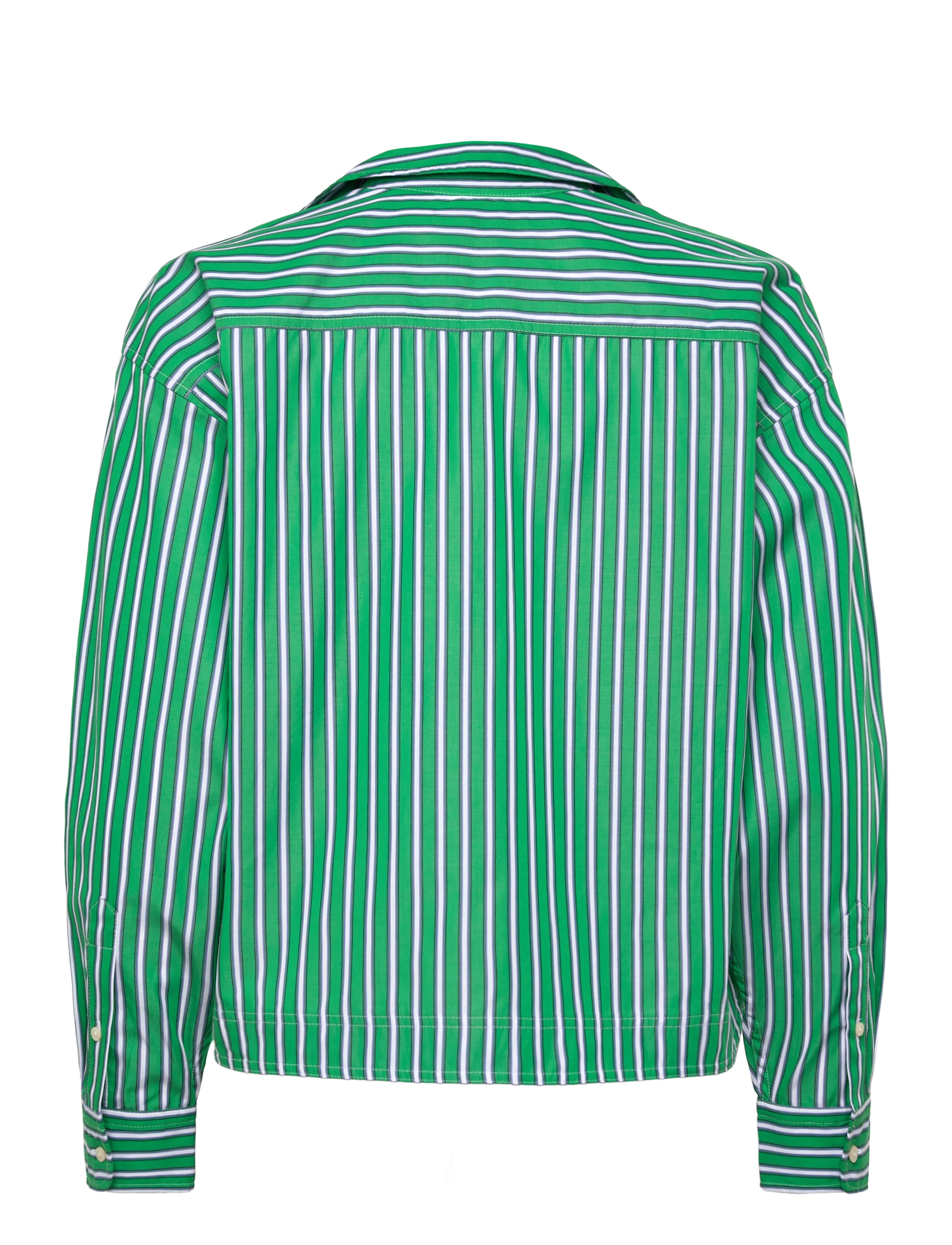 Lauren Ralph Lauren - Striped Cotton Broadcloth Cropped Shirt - langärmlige hemden - green/white multi - 2