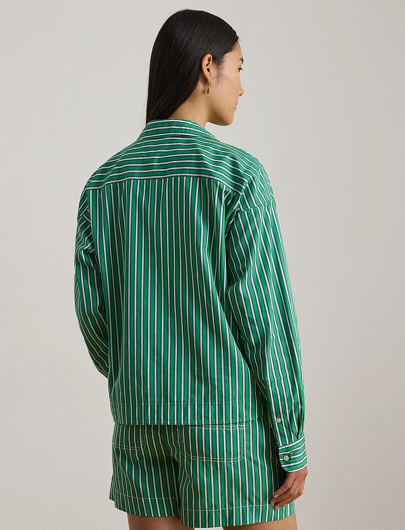 Lauren Ralph Lauren - Striped Cotton Broadcloth Cropped Shirt - chemises à manches longues - green/white multi - 5