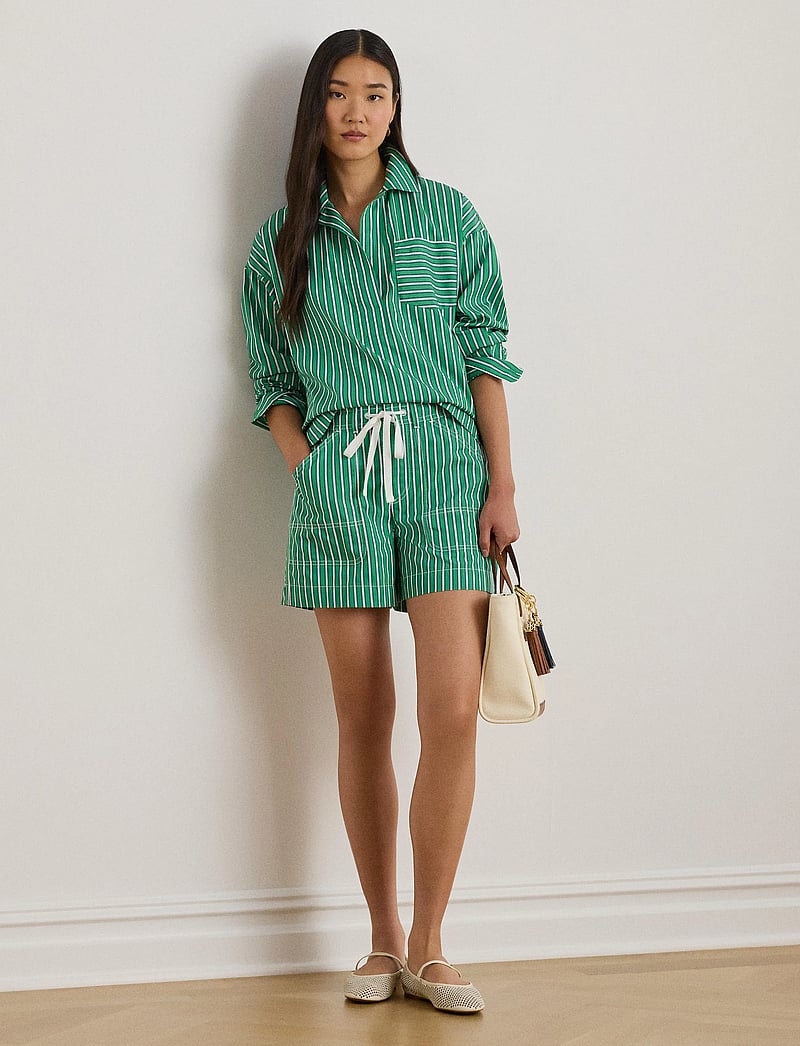 Lauren Ralph Lauren - Striped Cotton Broadcloth Cropped Shirt - chemises à manches longues - green/white multi - 0