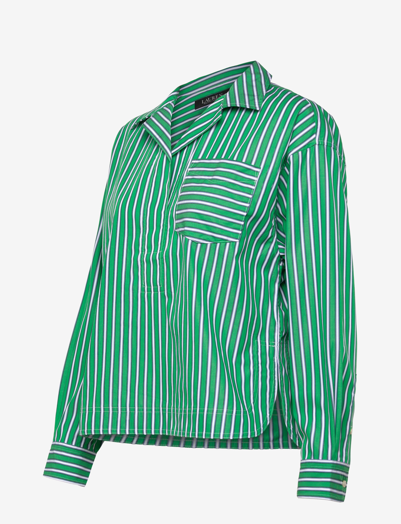 Lauren Ralph Lauren - Striped Cotton Broadcloth Cropped Shirt - langærmede skjorter - green/white multi - 2