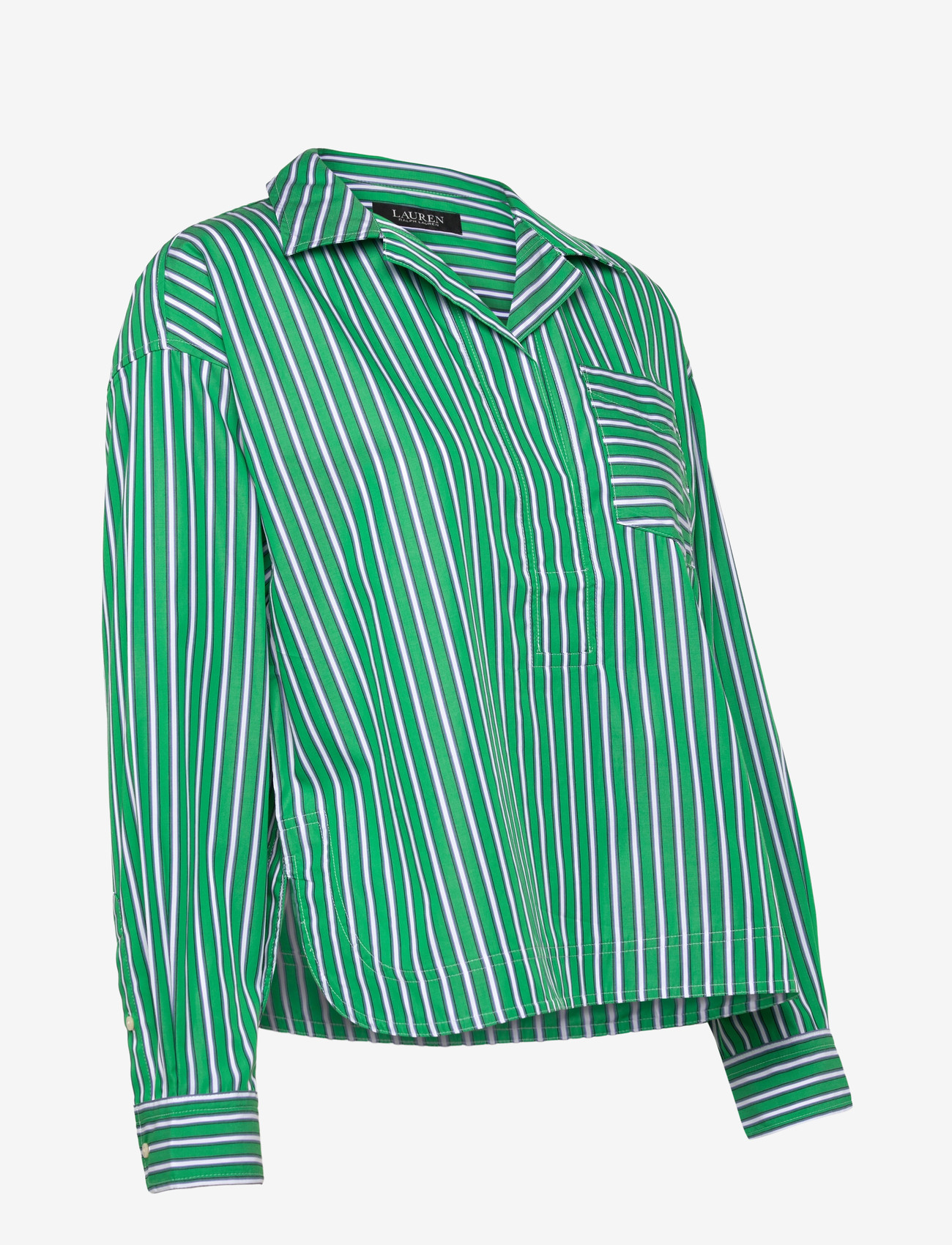Lauren Ralph Lauren - Striped Cotton Broadcloth Cropped Shirt - langærmede skjorter - green/white multi - 3