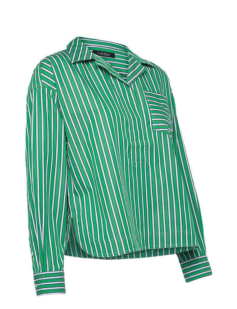 Lauren Ralph Lauren - Striped Cotton Broadcloth Cropped Shirt - langærmede skjorter - green/white multi - 3