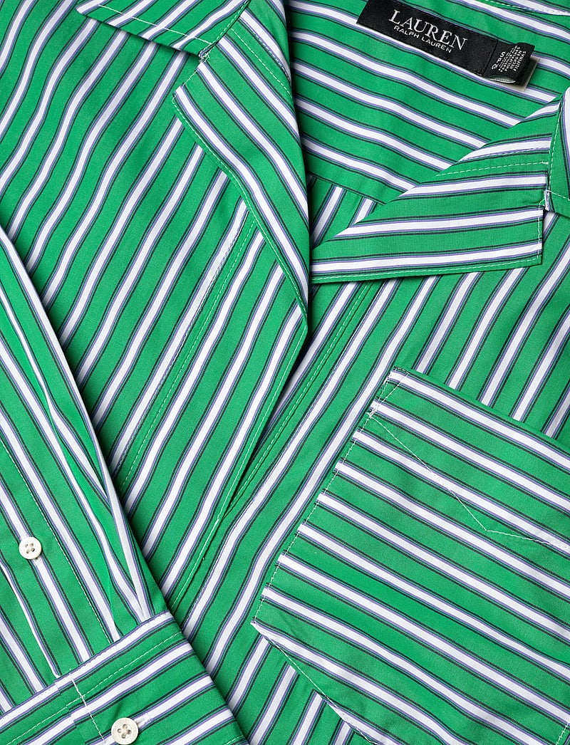 Lauren Ralph Lauren - Striped Cotton Broadcloth Cropped Shirt - langærmede skjorter - green/white multi - 4