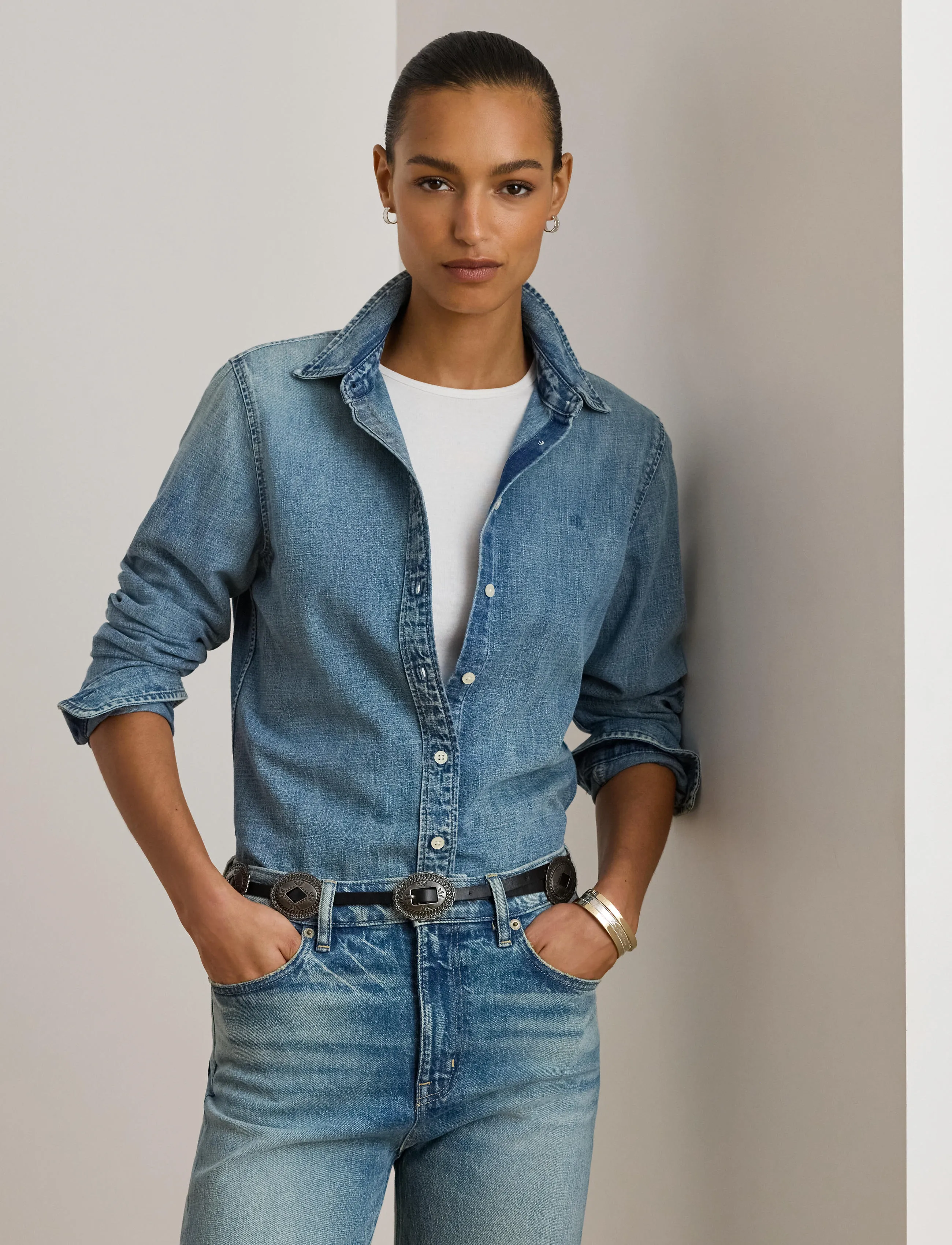 Lauren Ralph Lauren Classic Fit Denim Shirt - Bluser & Skjorter - ODWIN WASH / blue