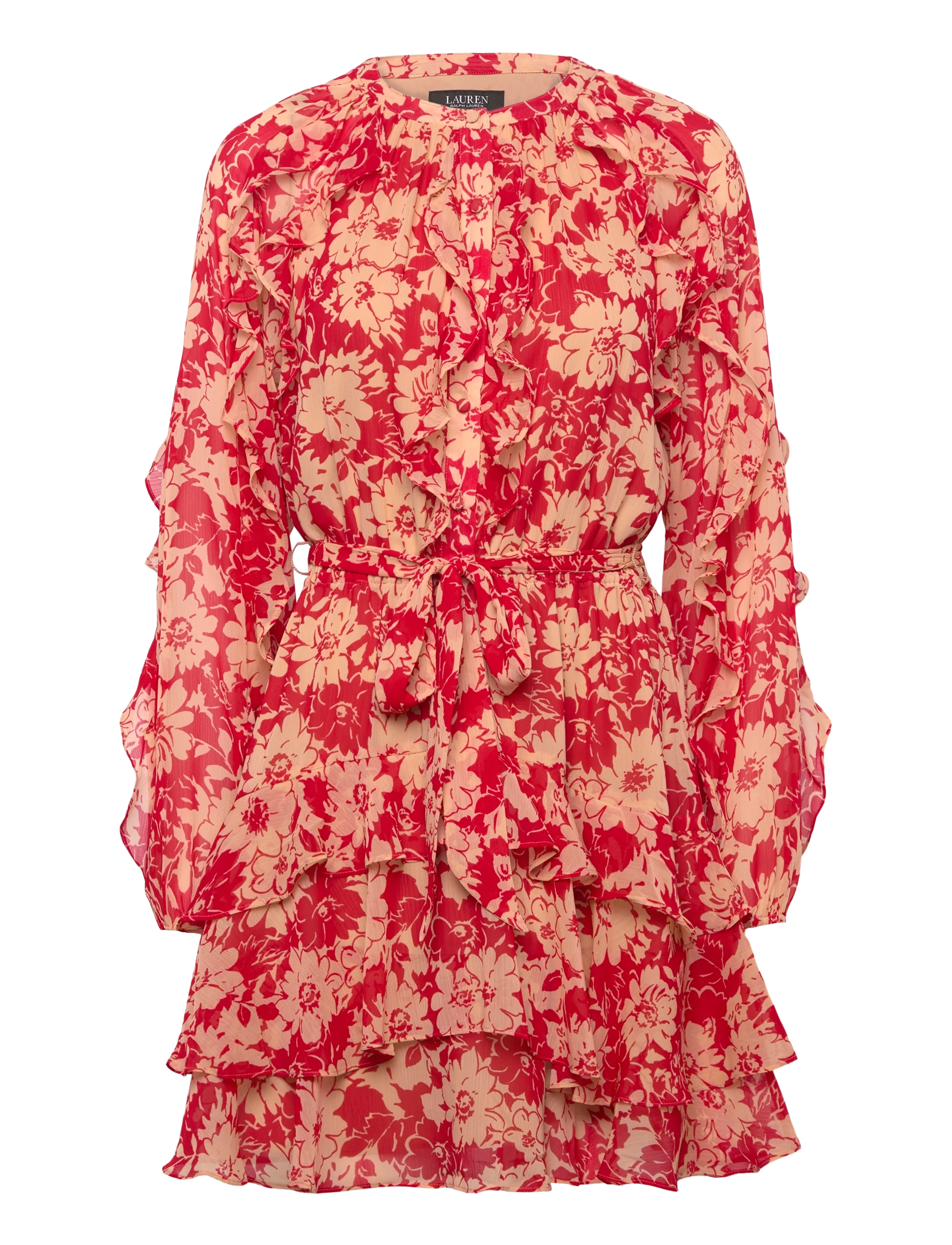 Lauren Ralph Lauren - Print Ruffle-Trim Georgette Tiered Dress - midi kjoler - red/tan - 1