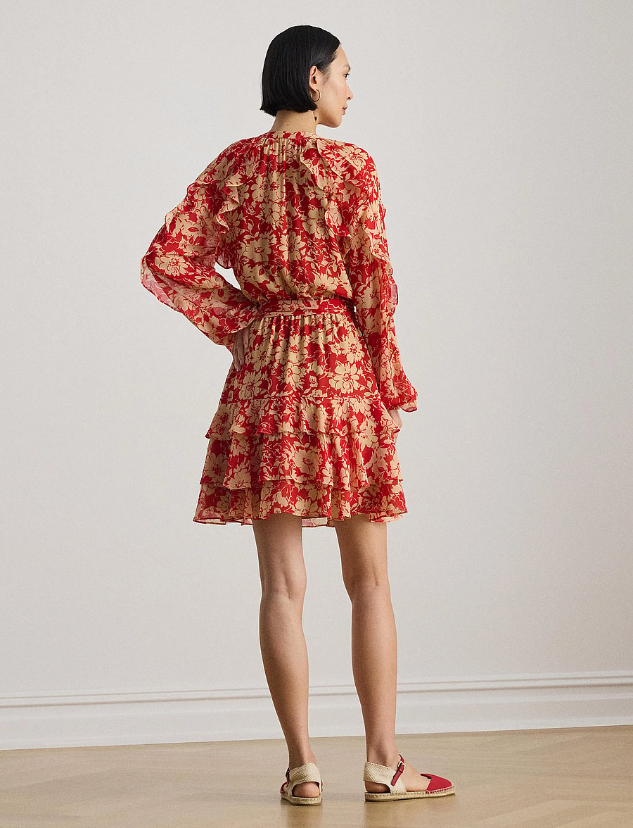 Lauren Ralph Lauren - Print Ruffle-Trim Georgette Tiered Dress - midi kjoler - red/tan - 5