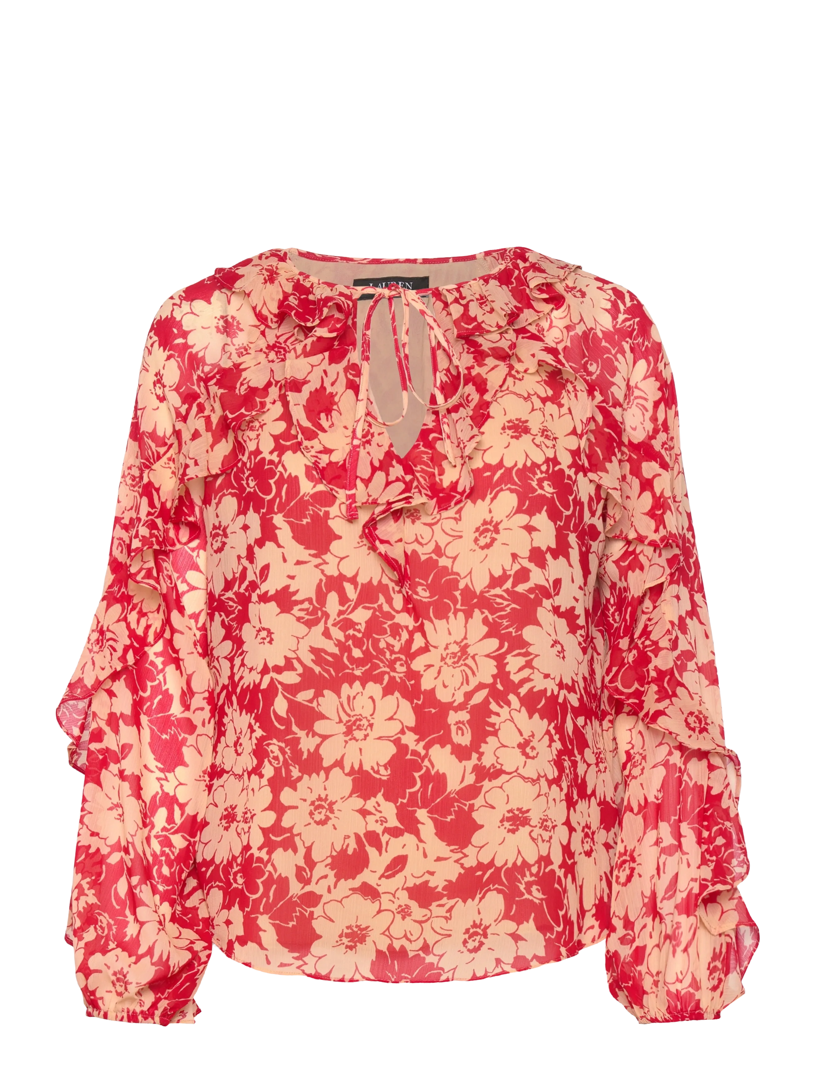 Lauren Ralph Lauren Floral Ruffle-Trim Georgette Blouse - Clothing - RED/TAN / red