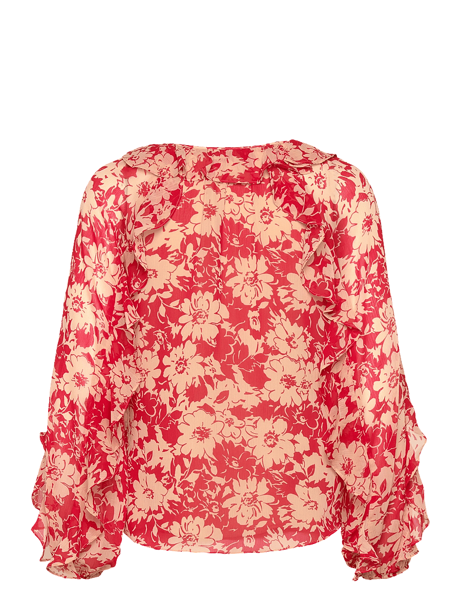 Lauren Ralph Lauren - POLY CRINKLE GGT 58-WVN-SHIRT - langärmelige blusen - red/tan - 2