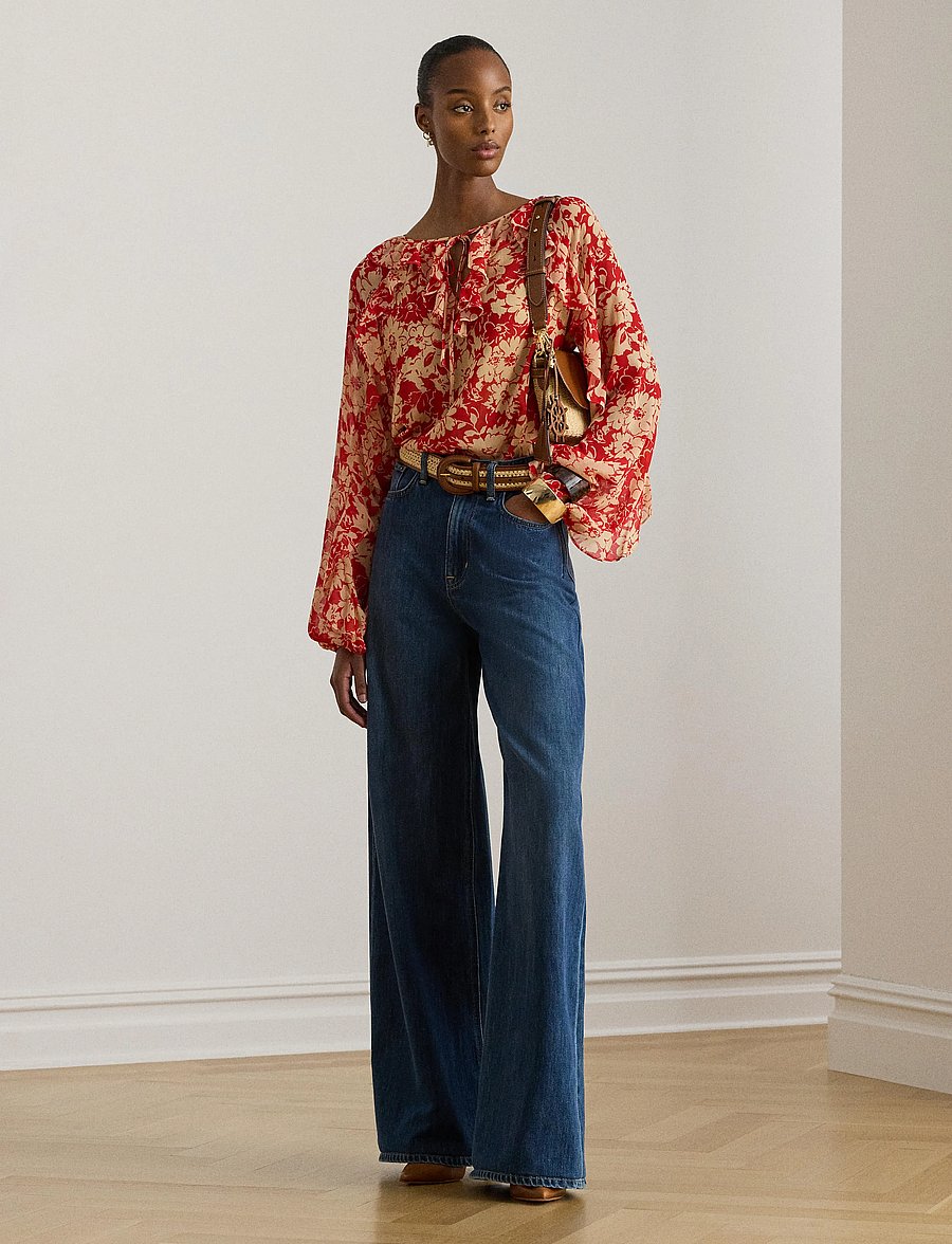 Lauren Ralph Lauren - POLY CRINKLE GGT 58-WVN-SHIRT - langärmelige blusen - red/tan - 0