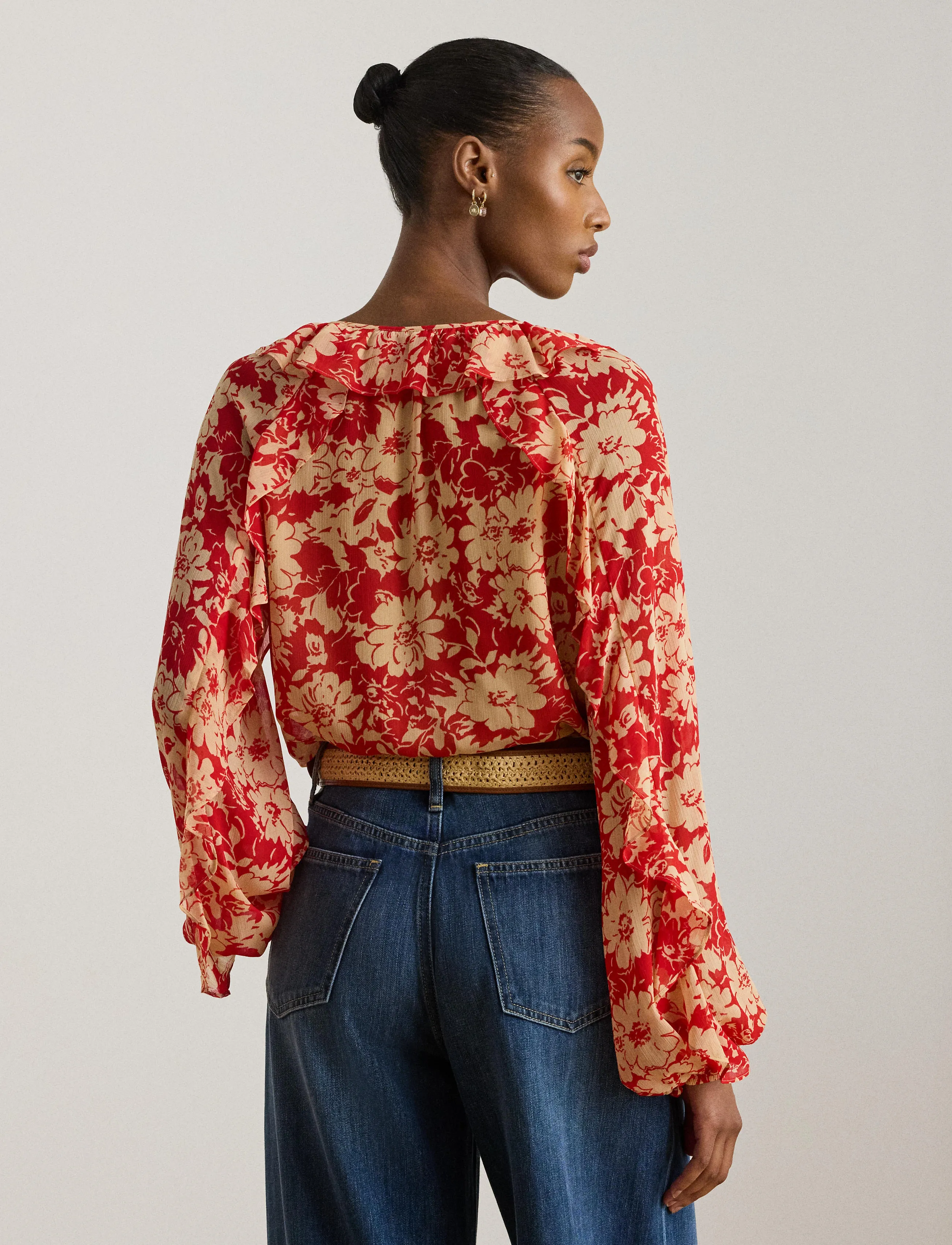 Lauren Ralph Lauren - POLY CRINKLE GGT 58-WVN-SHIRT - langærmede bluser - red/tan - 3